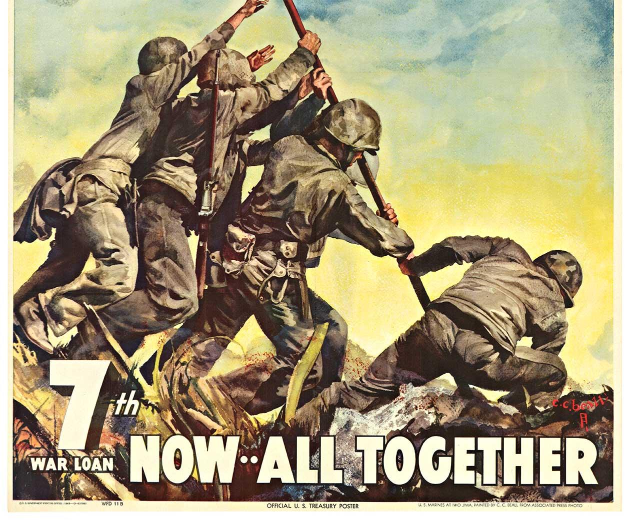 Original Large format 7th War Loan Now All Together, WW2 vintage poster, Marines - American Realist Print by Cecil Calvert Beall