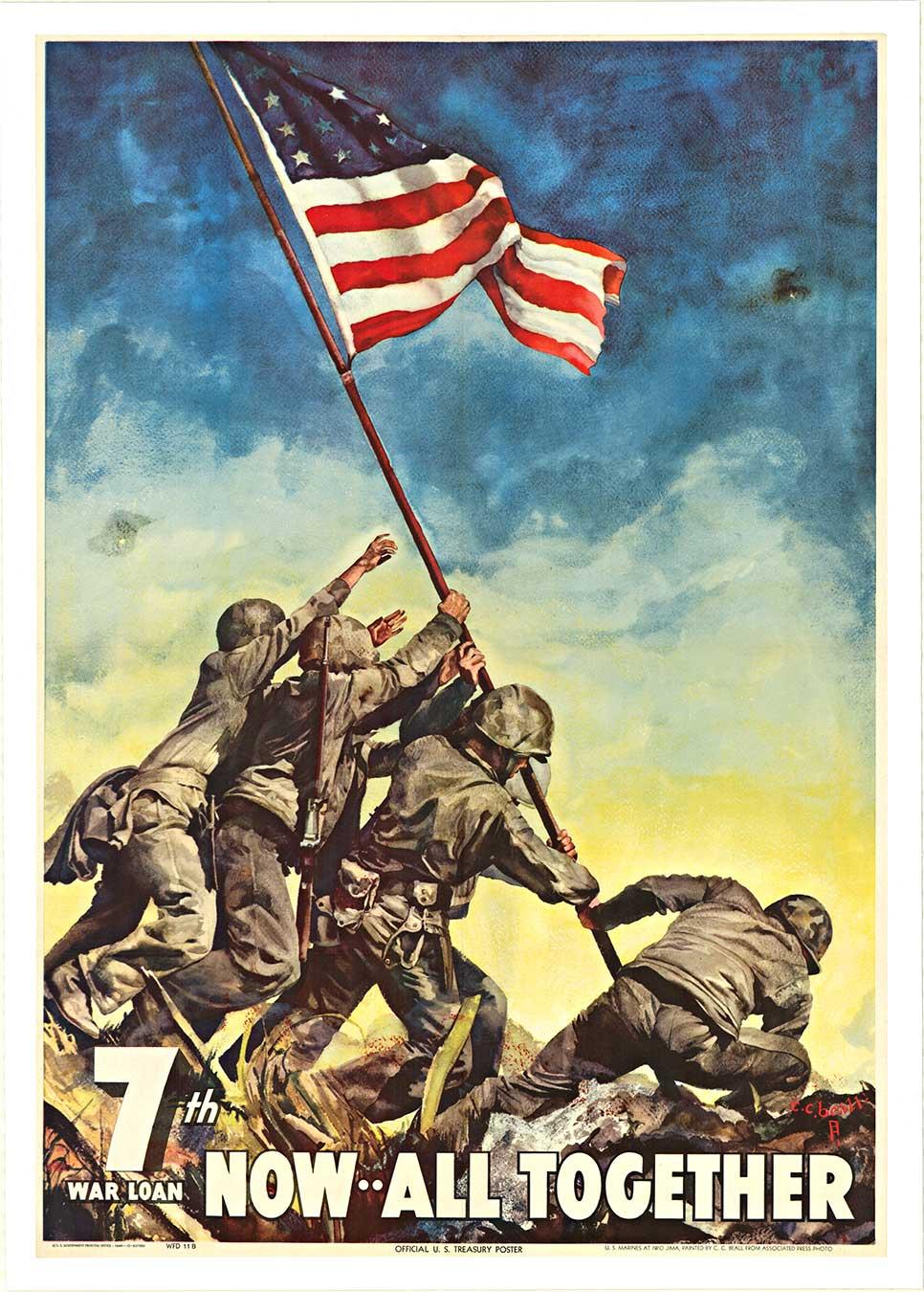 Poster d'epoca originale di grande formato del 7° Prestito di Guerra Ora Tutti Insieme, WW2, Marin