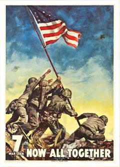 Gran formato original 7º Préstamo de guerra Ahora todos juntos, cartel vintage de la 2ª Guerra Mundial, Marines