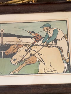 English Victorian 19th Horse Racing scene with Jockeys