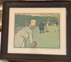 Antique English victorian Gentlemen playing Crown Bowls