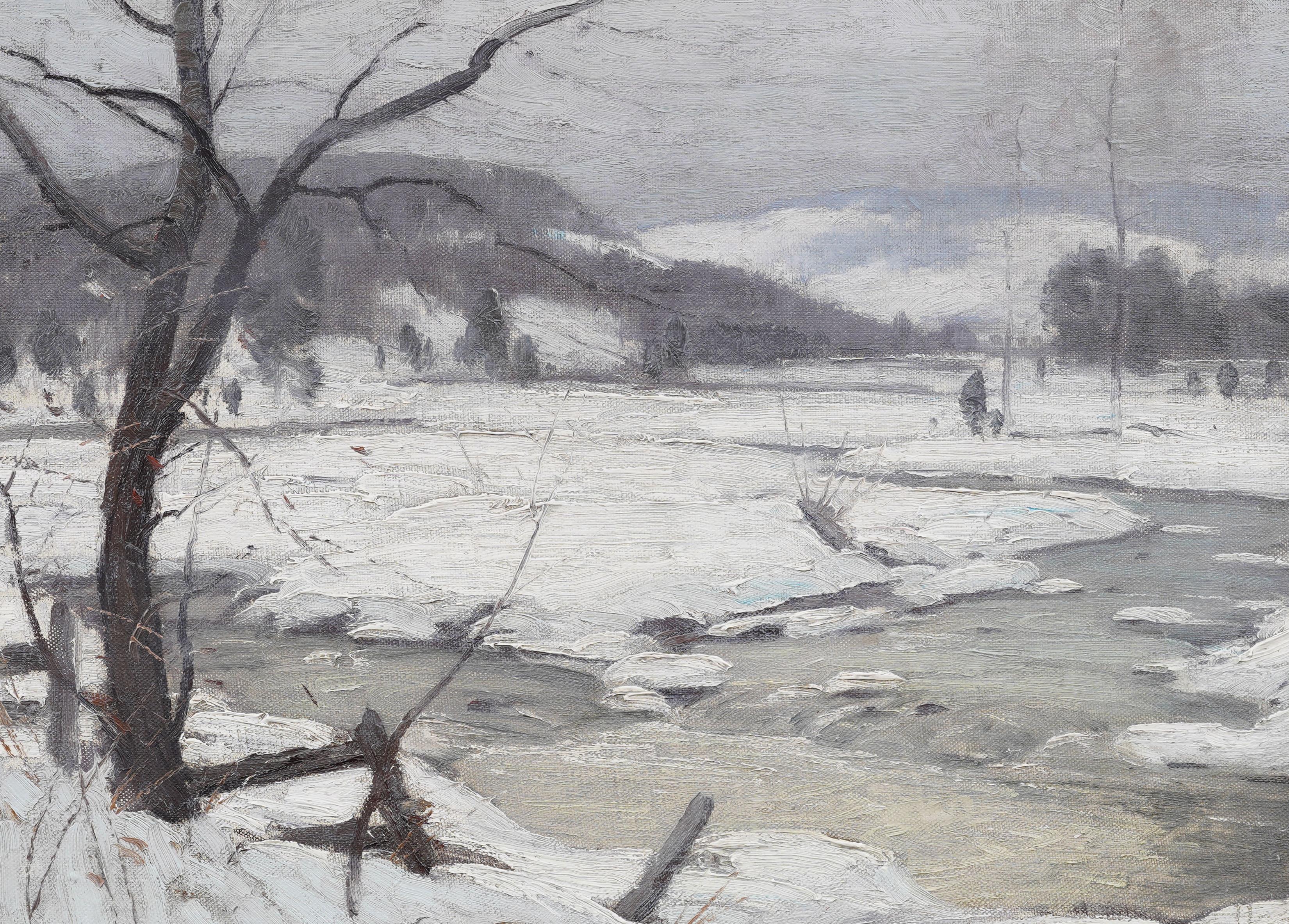 Antike amerikanische Winterimpressionisten Schneelandschaft Gerahmt Seltenes Ölgemälde im Angebot 1