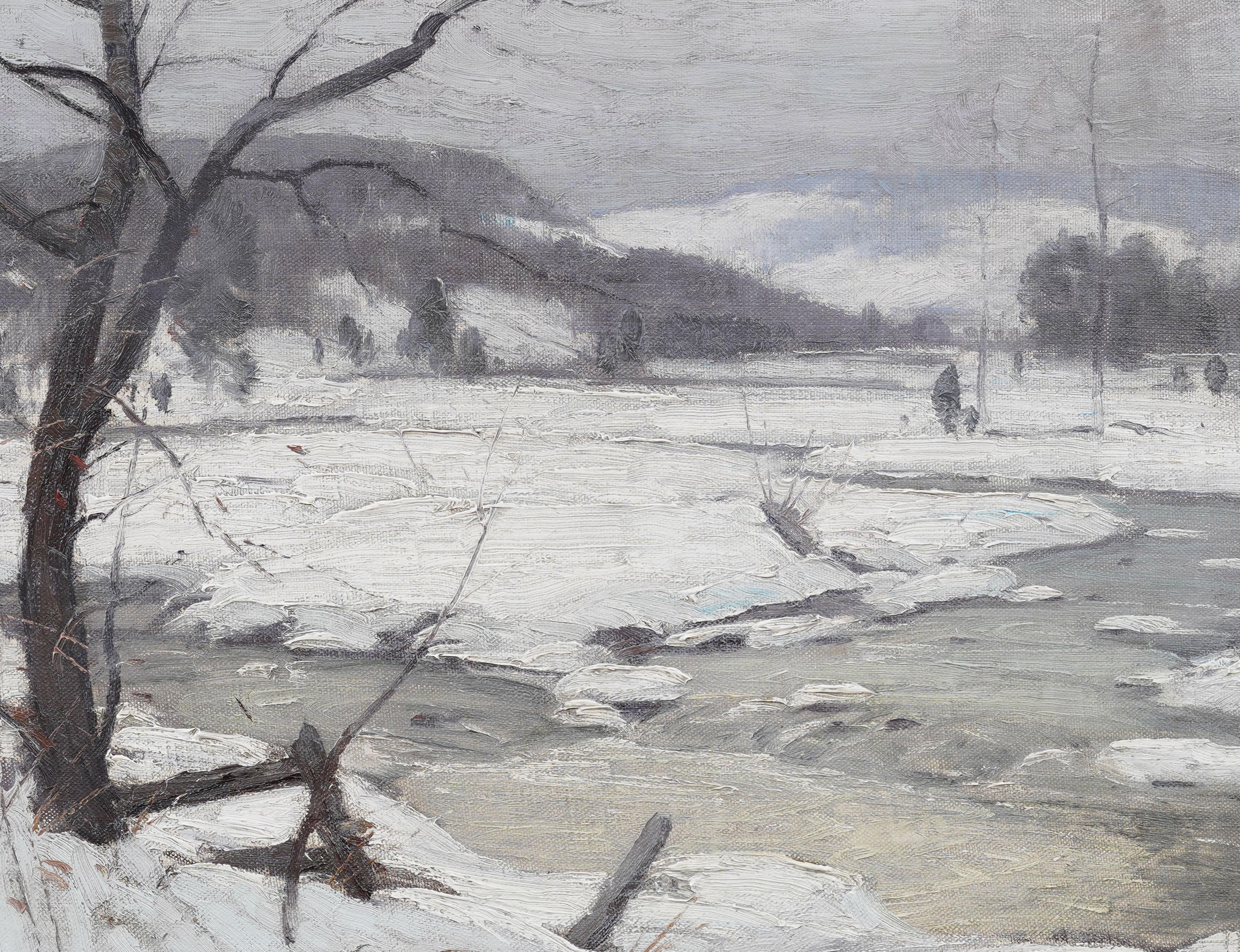 Antike amerikanische Winterimpressionisten Schneelandschaft Gerahmt Seltenes Ölgemälde im Angebot 2