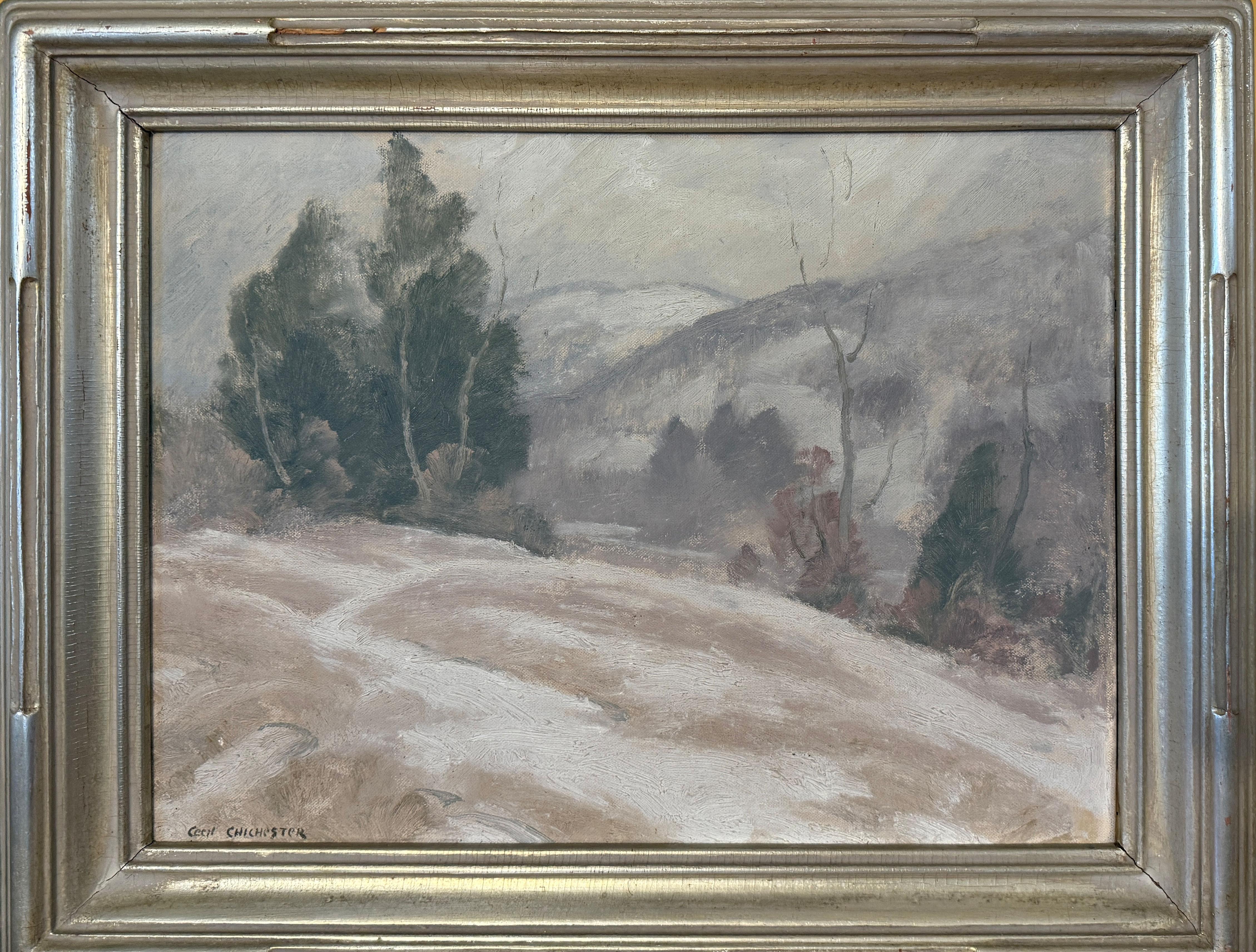 „Woodstock in Winter“ Cecil Chichester, Modernistische Schneewittchen-Winterlandschaft im Angebot 1