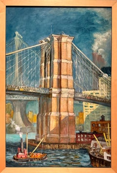 Brooklyn Bridge NYC Amerikanische Szene Sozialer Realismus Mitte des 20. Jahrhunderts Modern WPA