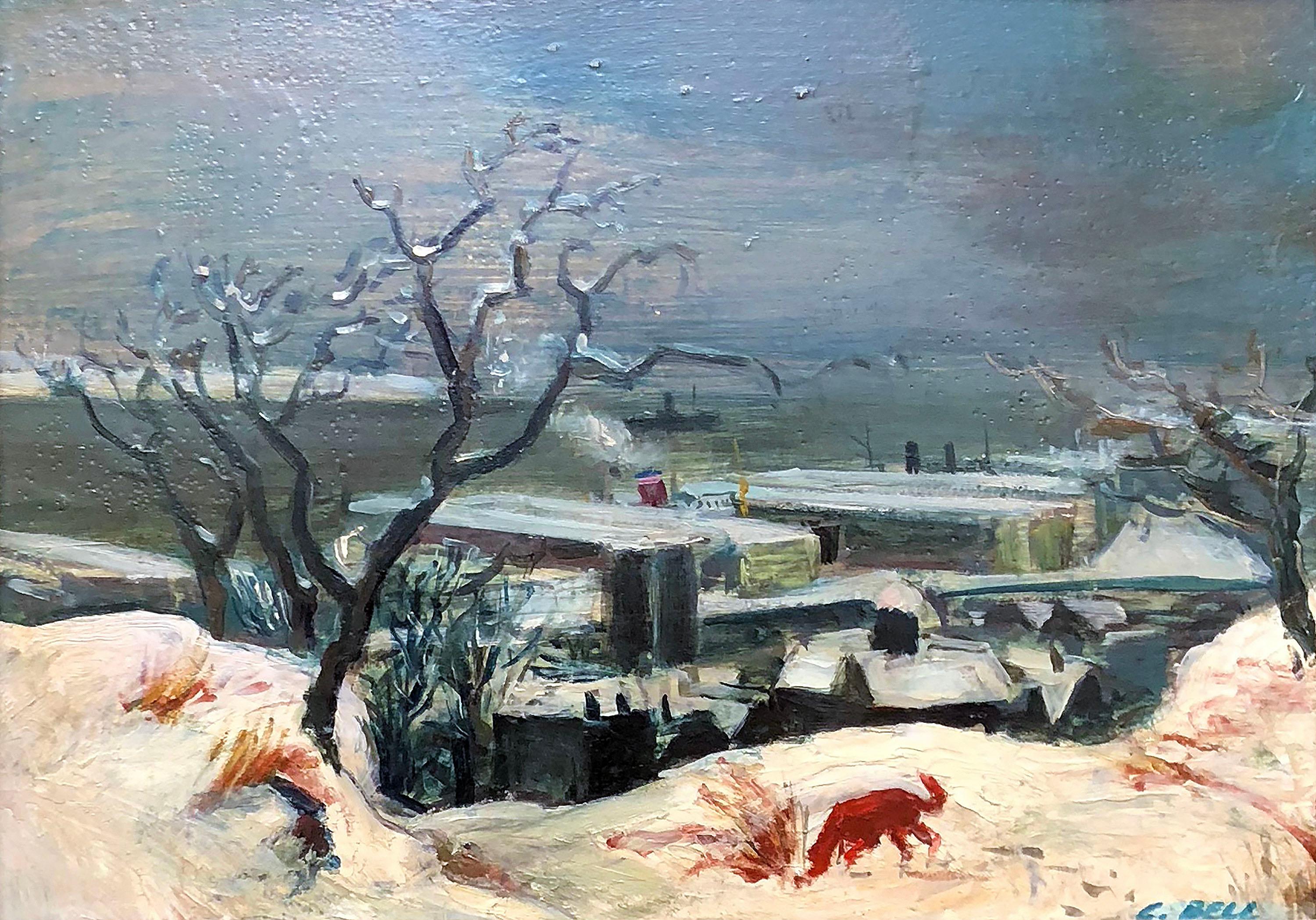Snow and Gray Sky with Rusty - Painting by Cecil Crosley Bell
