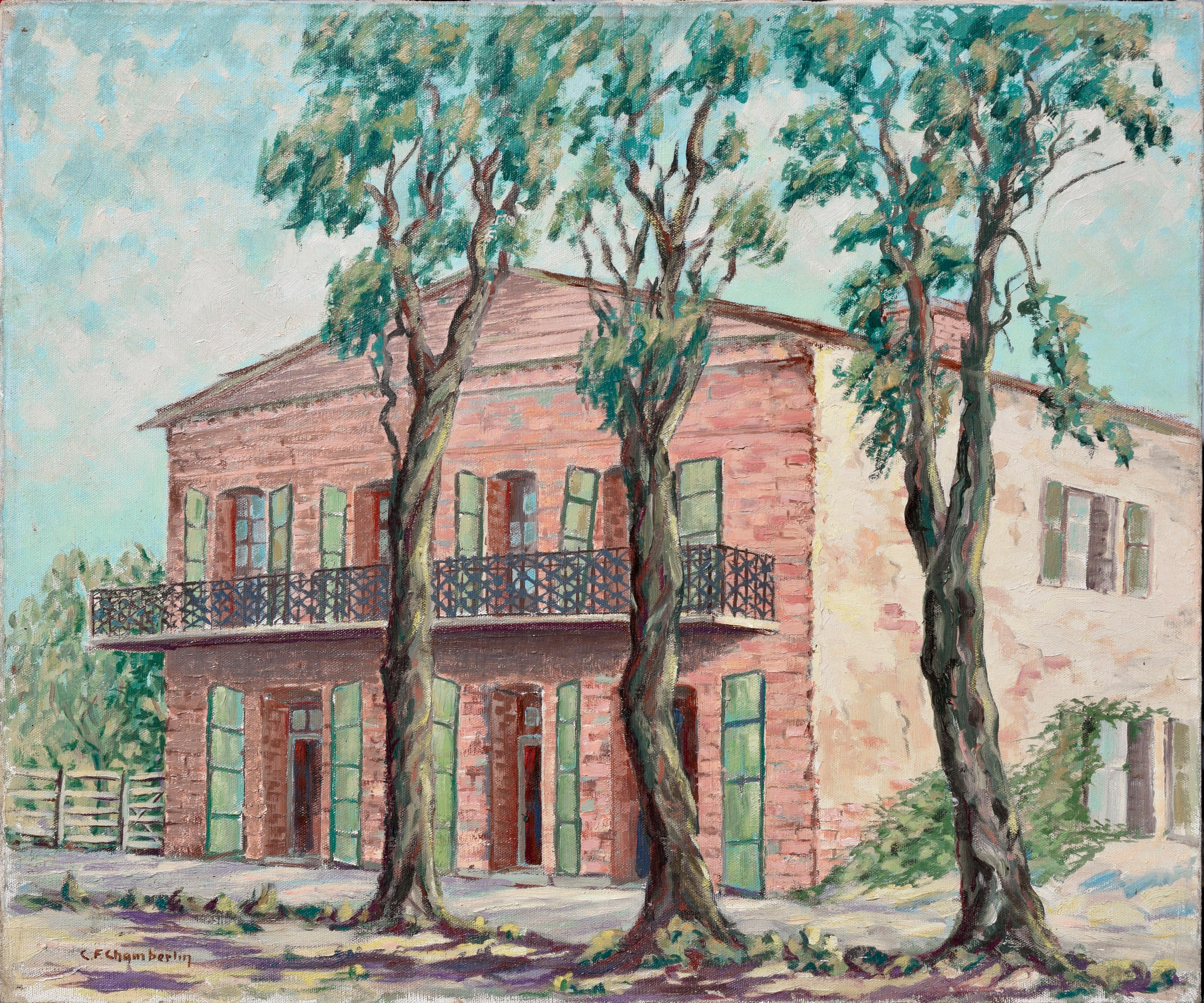 Landscape Painting de Cecil F. Chamberlin - "Old Store, Copperopolis California" - Paisaje de pueblo de mediados de siglo