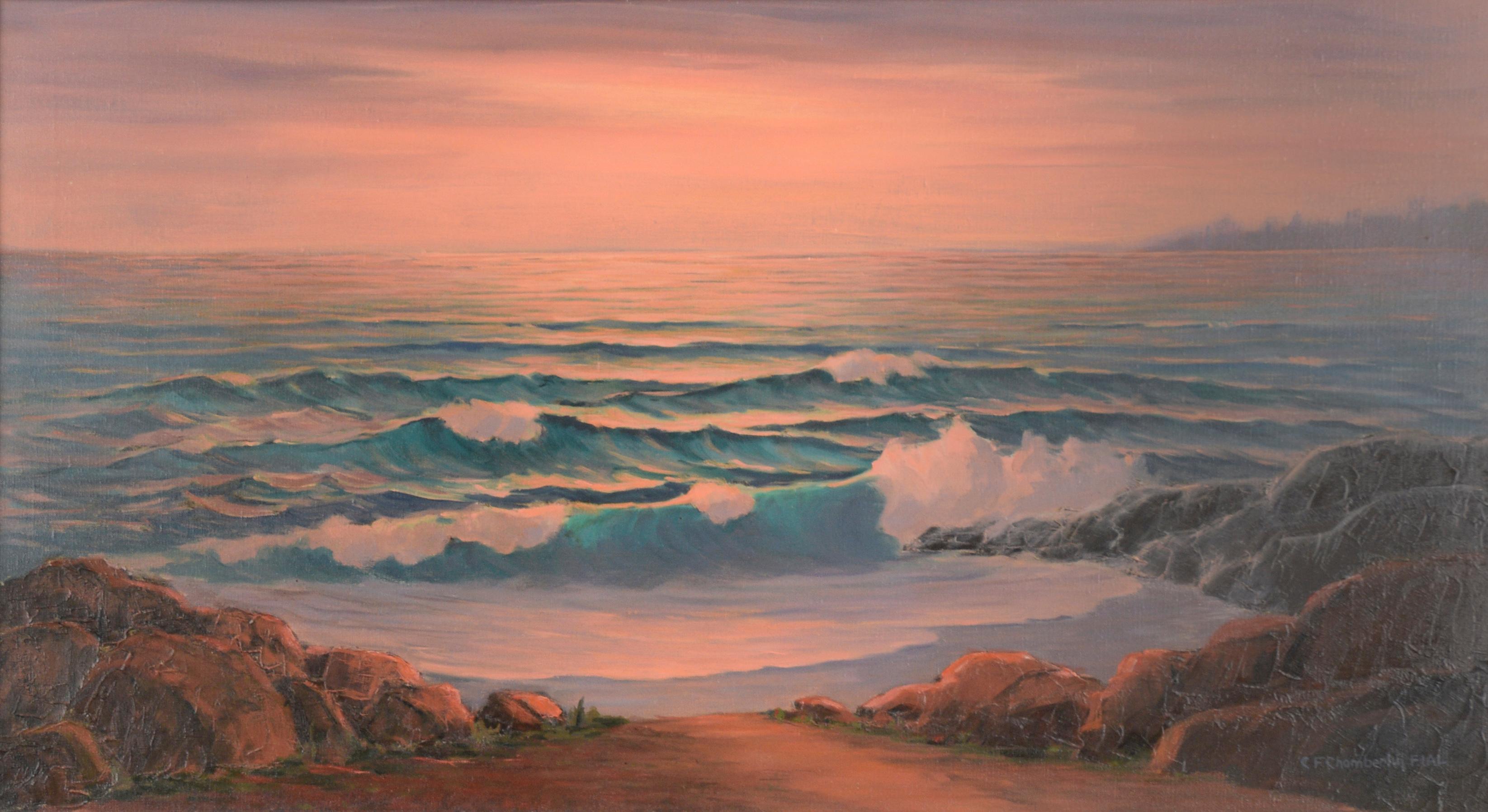 « Jeune coucher de soleil doré » - Paysage marin près de Manresa - Painting de Cecil F. Chamberlin