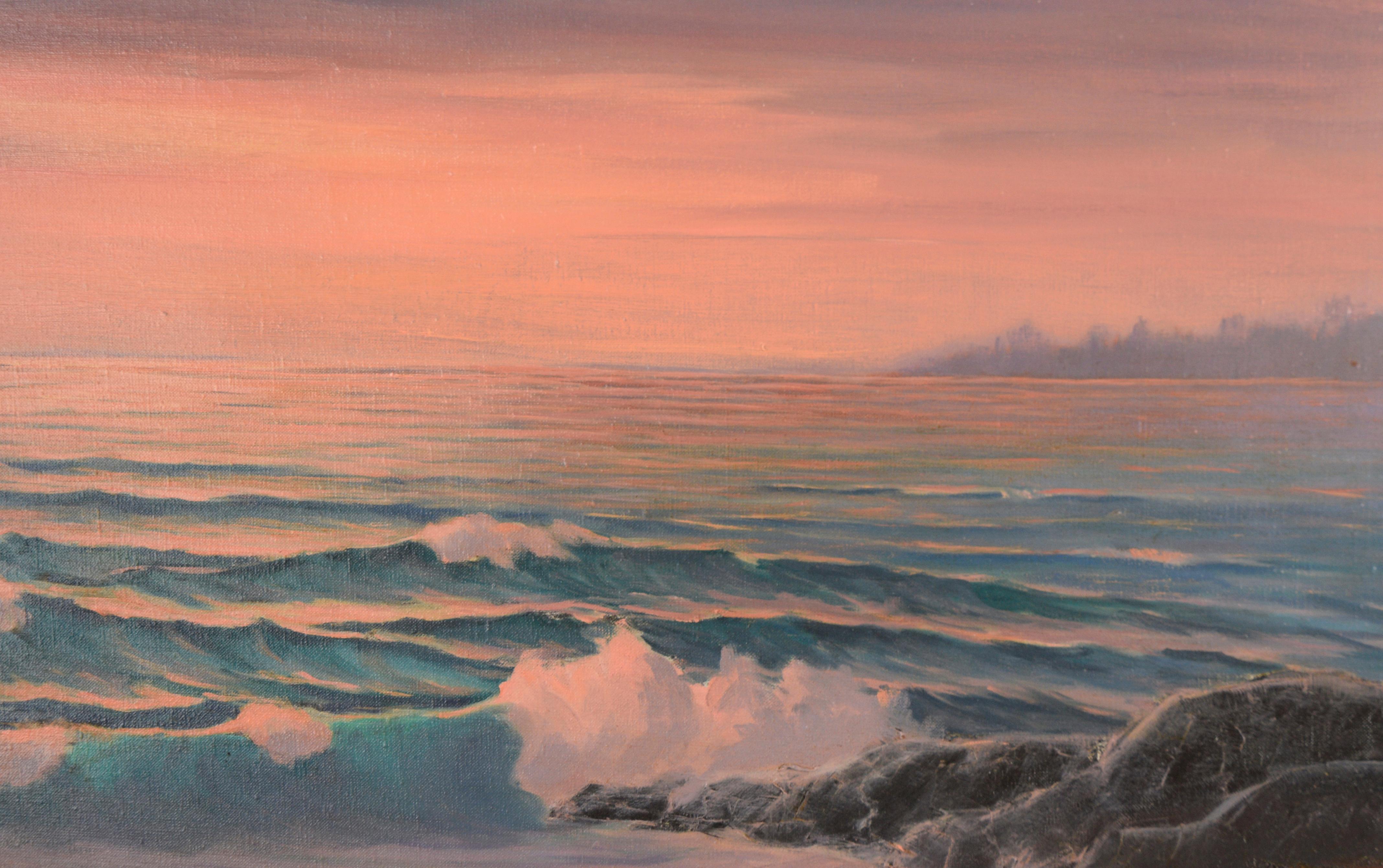 « Jeune coucher de soleil doré » - Paysage marin près de Manresa - Marron Landscape Painting par Cecil F. Chamberlin