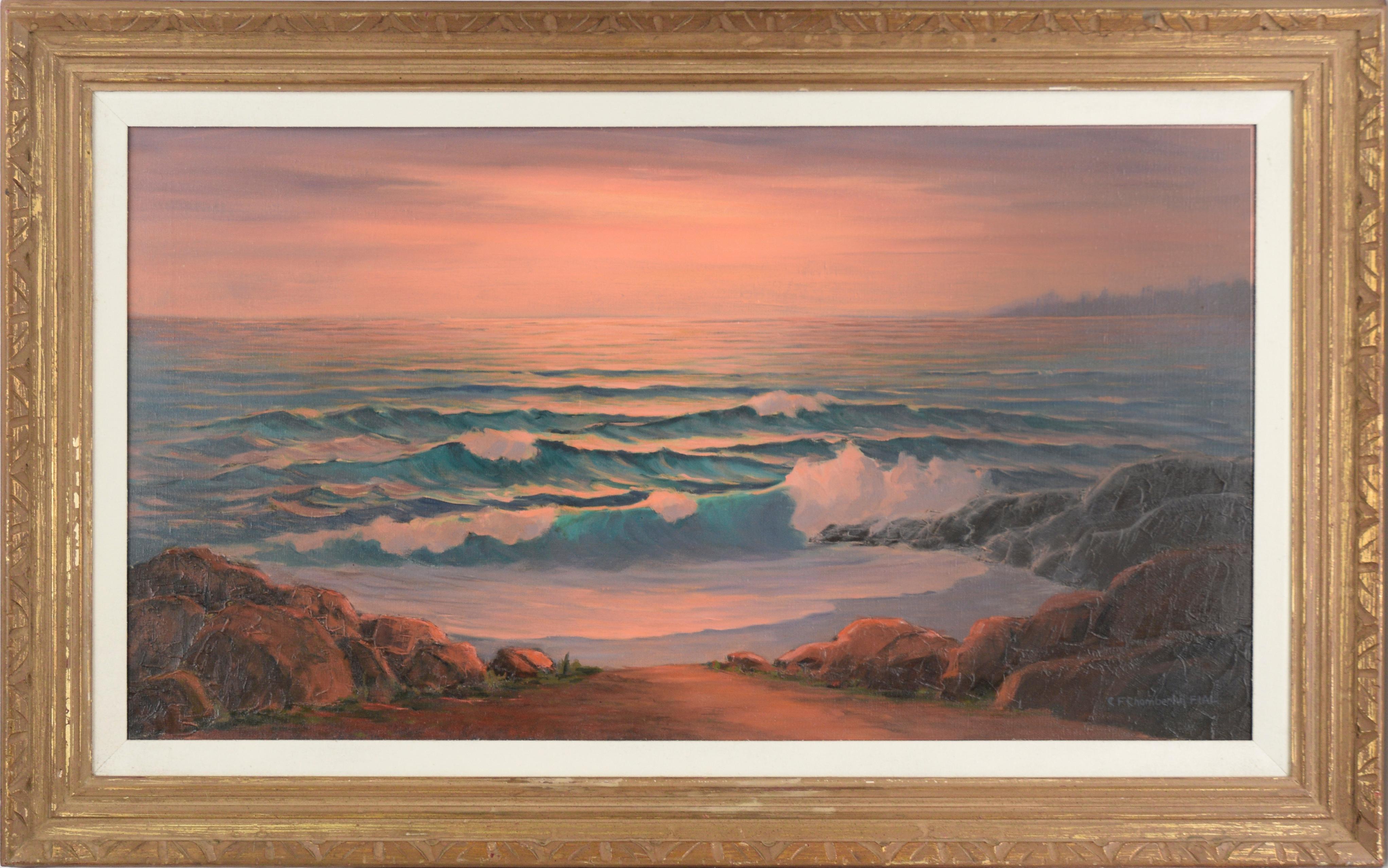 Landscape Painting Cecil F. Chamberlin - « Jeune coucher de soleil doré » - Paysage marin près de Manresa