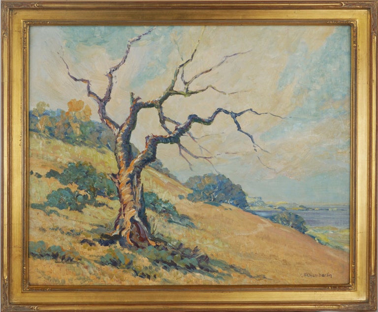 Cecil F. Chamberlin - Mid Century California Coast Landscape with Oak Tree  -- "The Last Stand" For Sale at 1stDibs