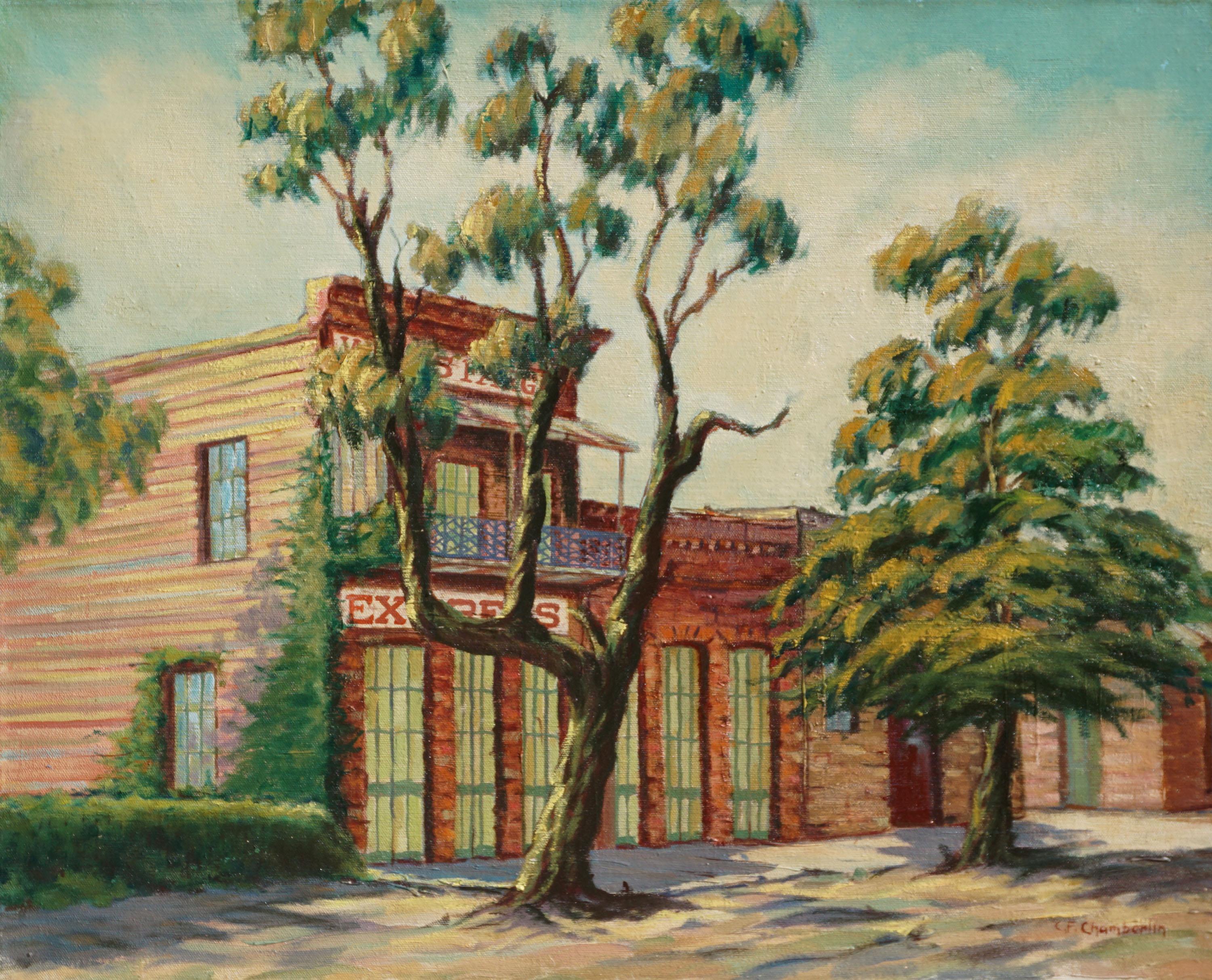 Landscape Painting de Cecil F. Chamberlin - Paisaje de mediados de siglo Wells Fargo Express, Gold Country - Columbia, California