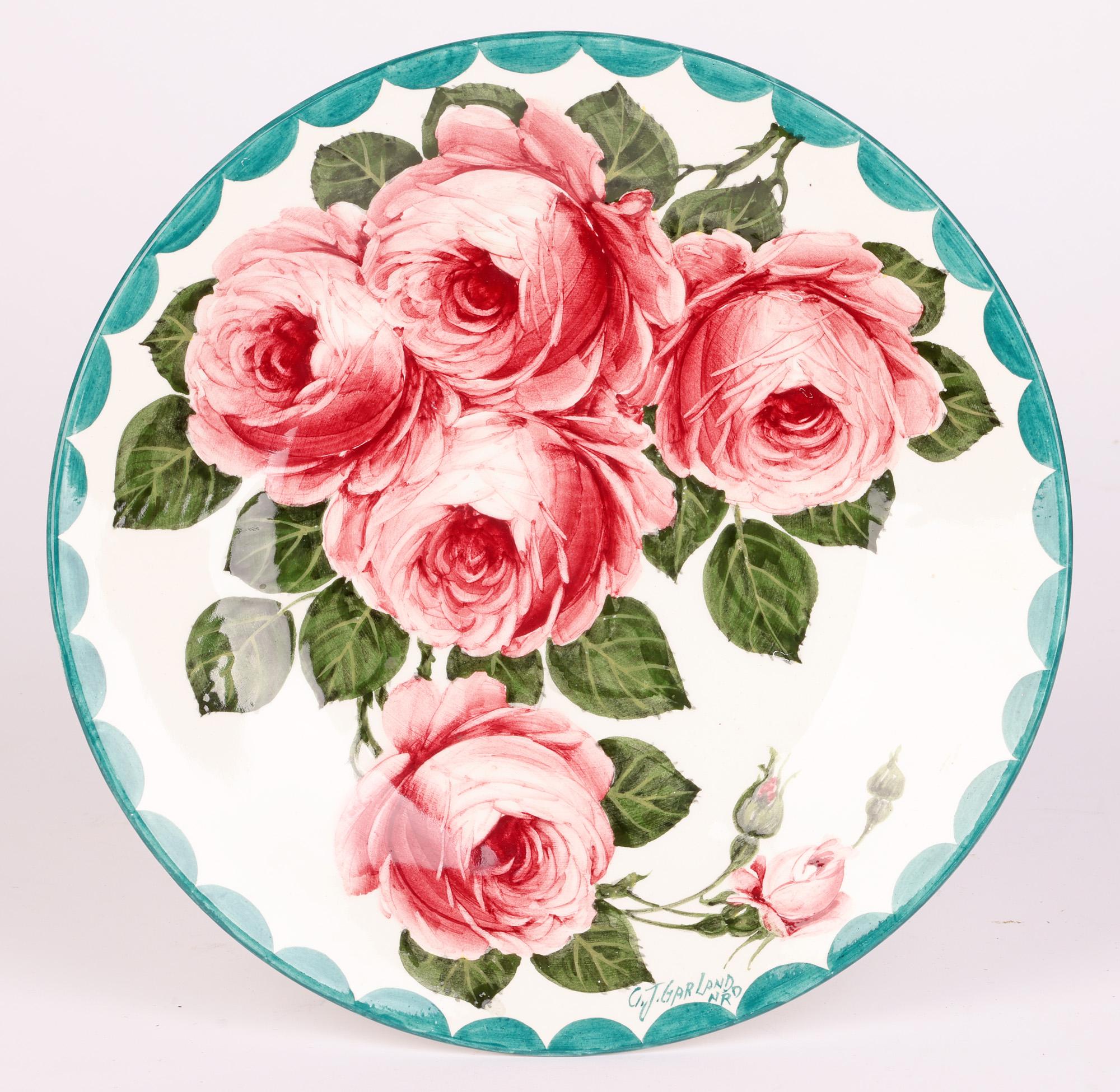 Mid-Century Modern Cecil J Garland Bristol Wemyss Cabbage Rose Hand Painted Plate For Sale
