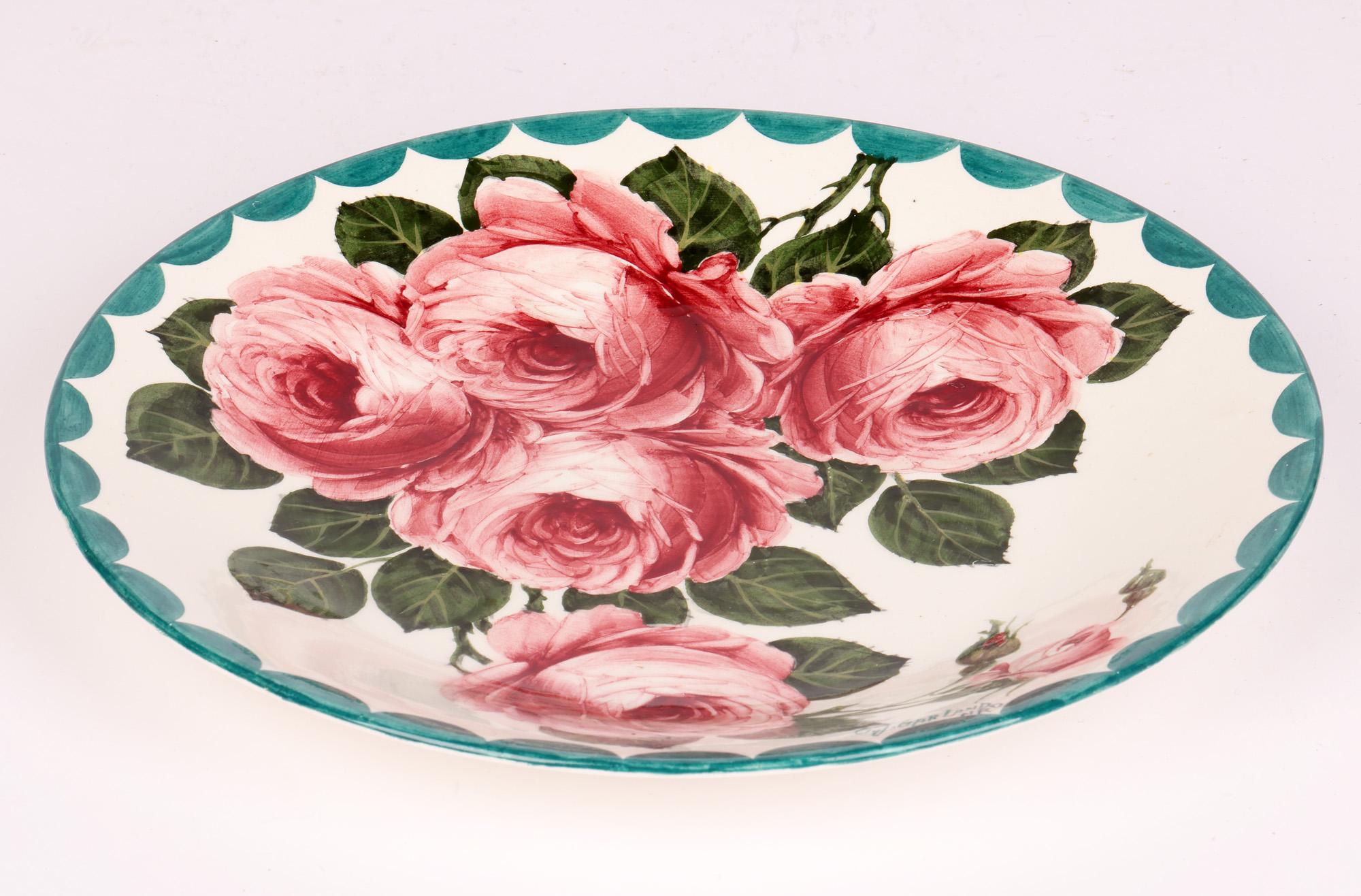 English Cecil J Garland Bristol Wemyss Cabbage Rose Hand Painted Plate For Sale