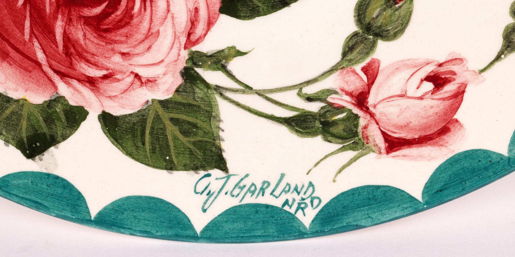 Hand-Painted Cecil J Garland Bristol Wemyss Cabbage Rose Hand Painted Plate For Sale