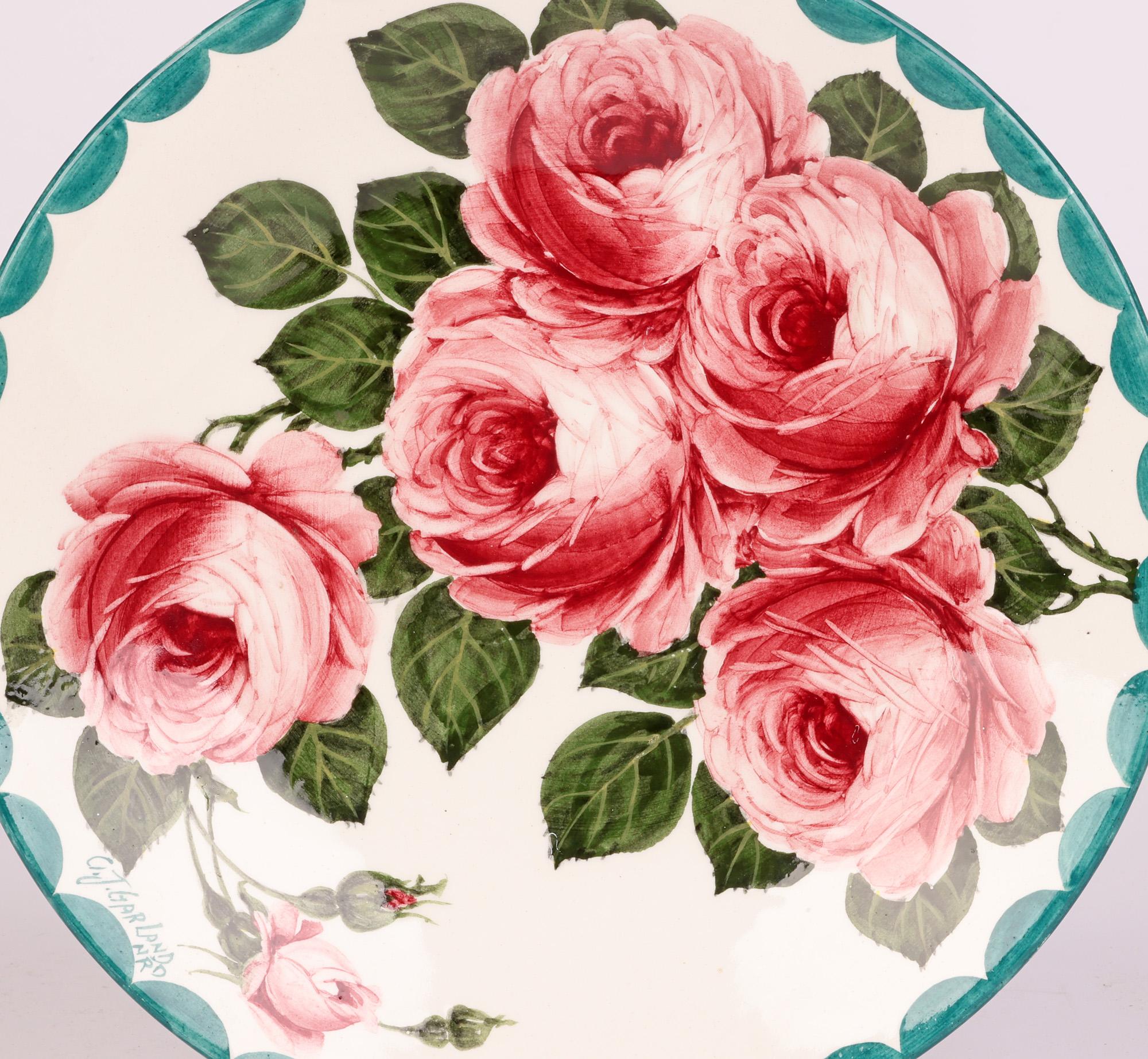 Mid-20th Century Cecil J Garland Bristol Wemyss Cabbage Rose Hand Painted Plate For Sale