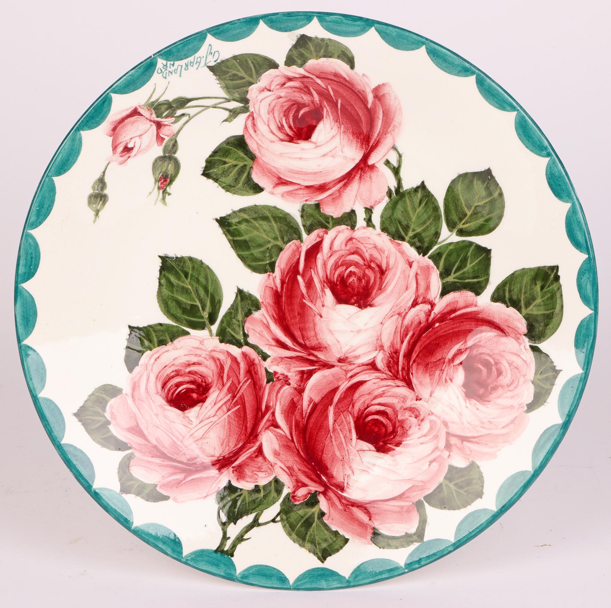 Ceramic Cecil J Garland Bristol Wemyss Cabbage Rose Hand Painted Plate For Sale