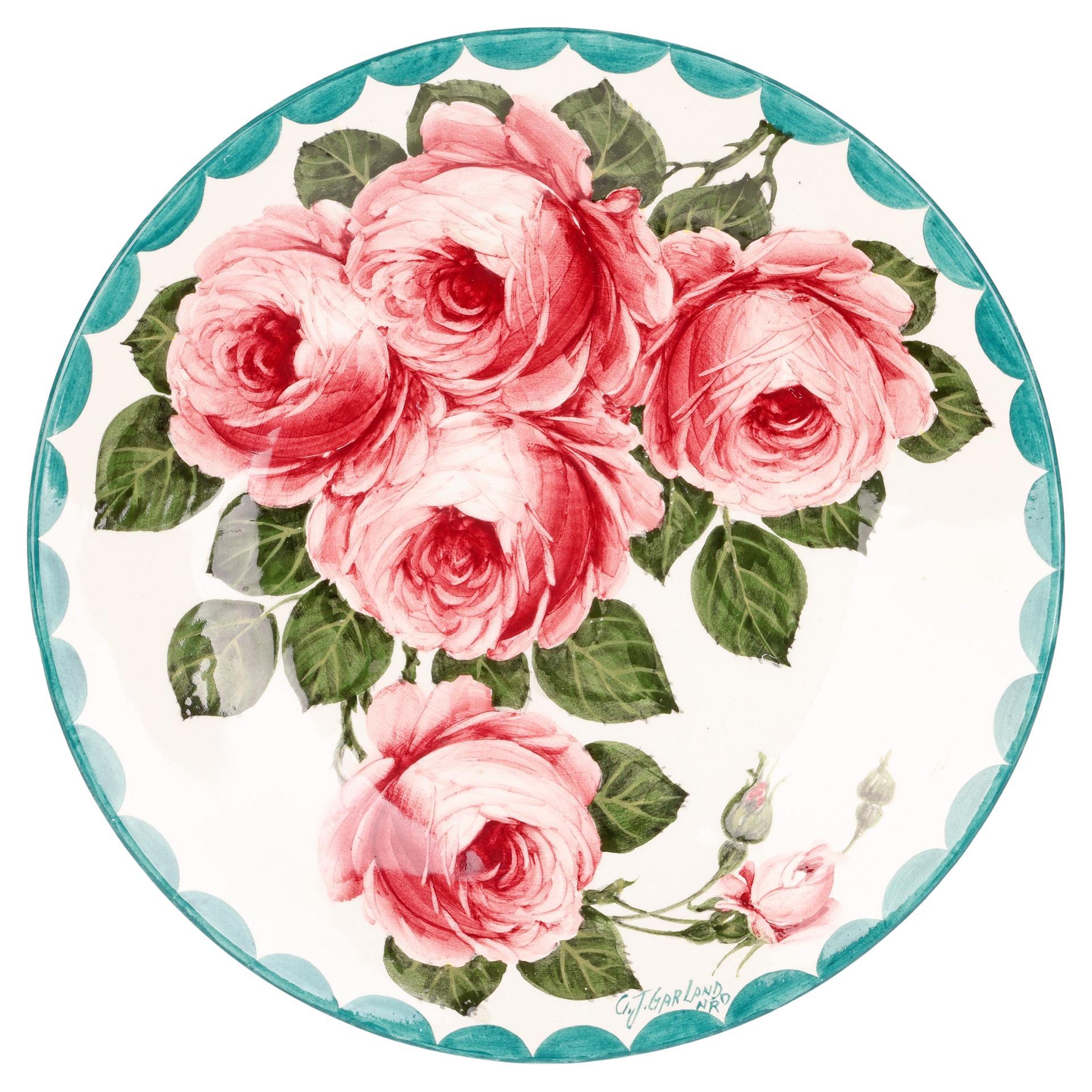 Cecil J Garland Bristol Wemyss Cabbage Rose Hand Painted Plate For Sale