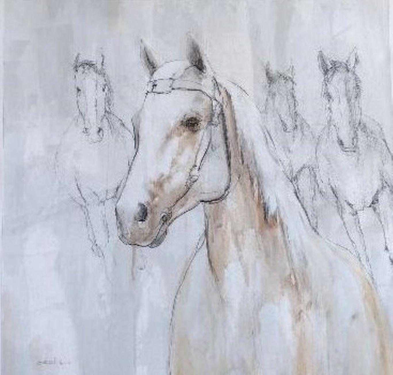 Cecil K.  Animal Painting - Freedom Ride - Charcoal Drawing with Watercolor on paper of Horses