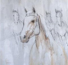 Dessin au fusain avec aquarelle sur papier de chevaux Freedom Ride