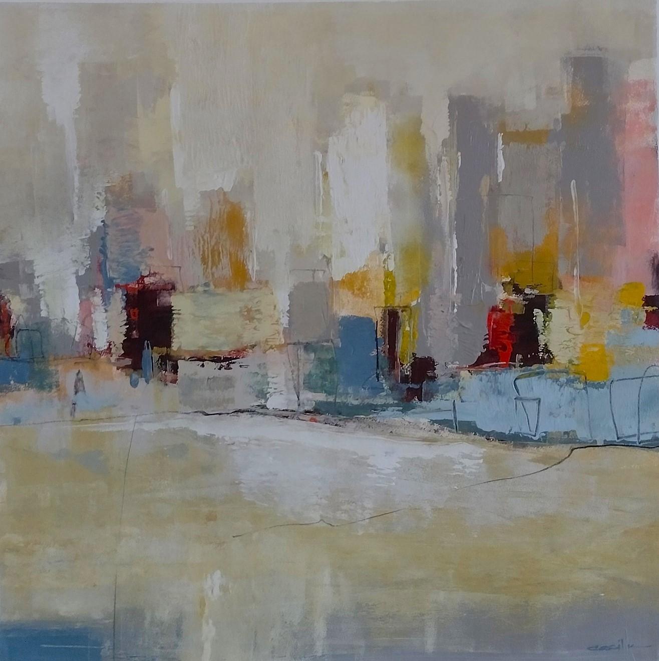Cecil K.  Abstract Painting - Metro Life - Abstract Expressionist Cityscape - Original Acrylic on Paper 2022