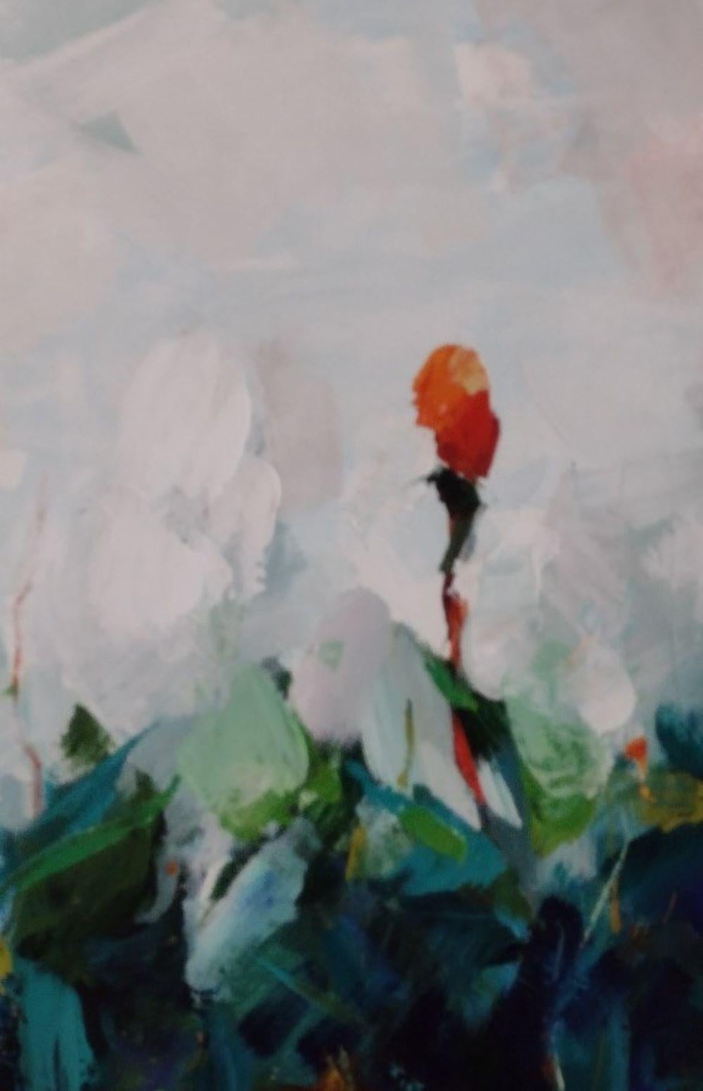 Ode à Monet I - Fleurs originales acryliques contemporaines sur papier - Painting de Cecil K. 