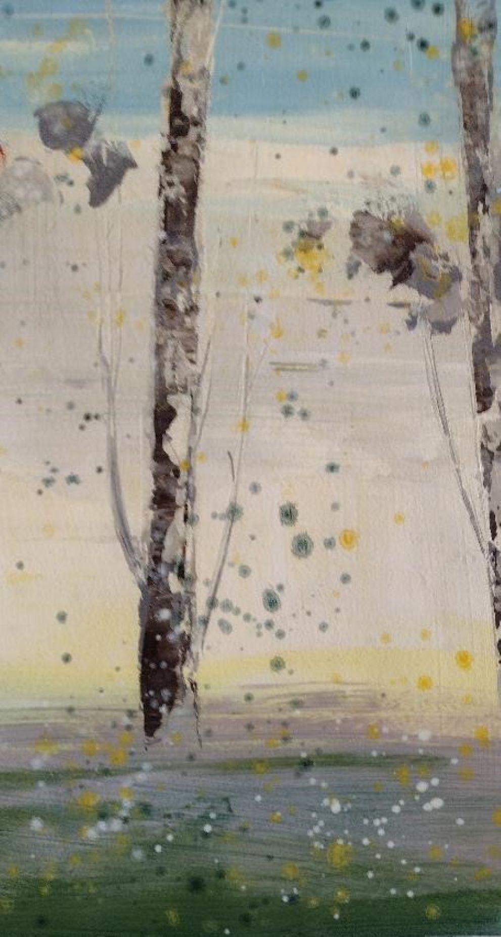 Playful Birch trees appear to be moving slightly on a clear fresh fall day.

Artist bio:
Cecil K. was born in Uzbekistan in 1963. His first artistic experience was in sixth grade sketching a horse and from that day on, sketching with pencil was one