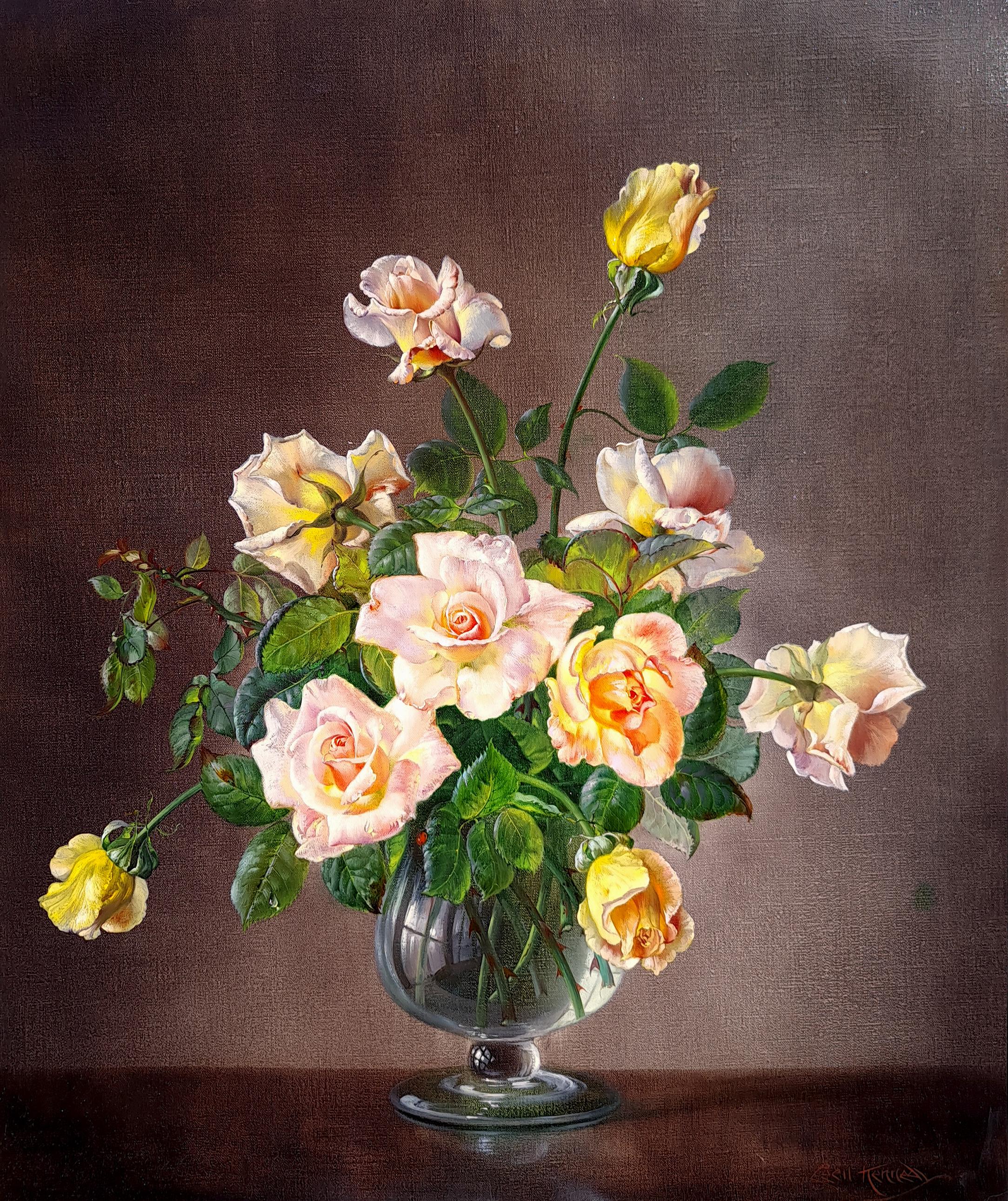 Ein Blumenstrauß aus Rosen – Painting von Cecil Kennedy