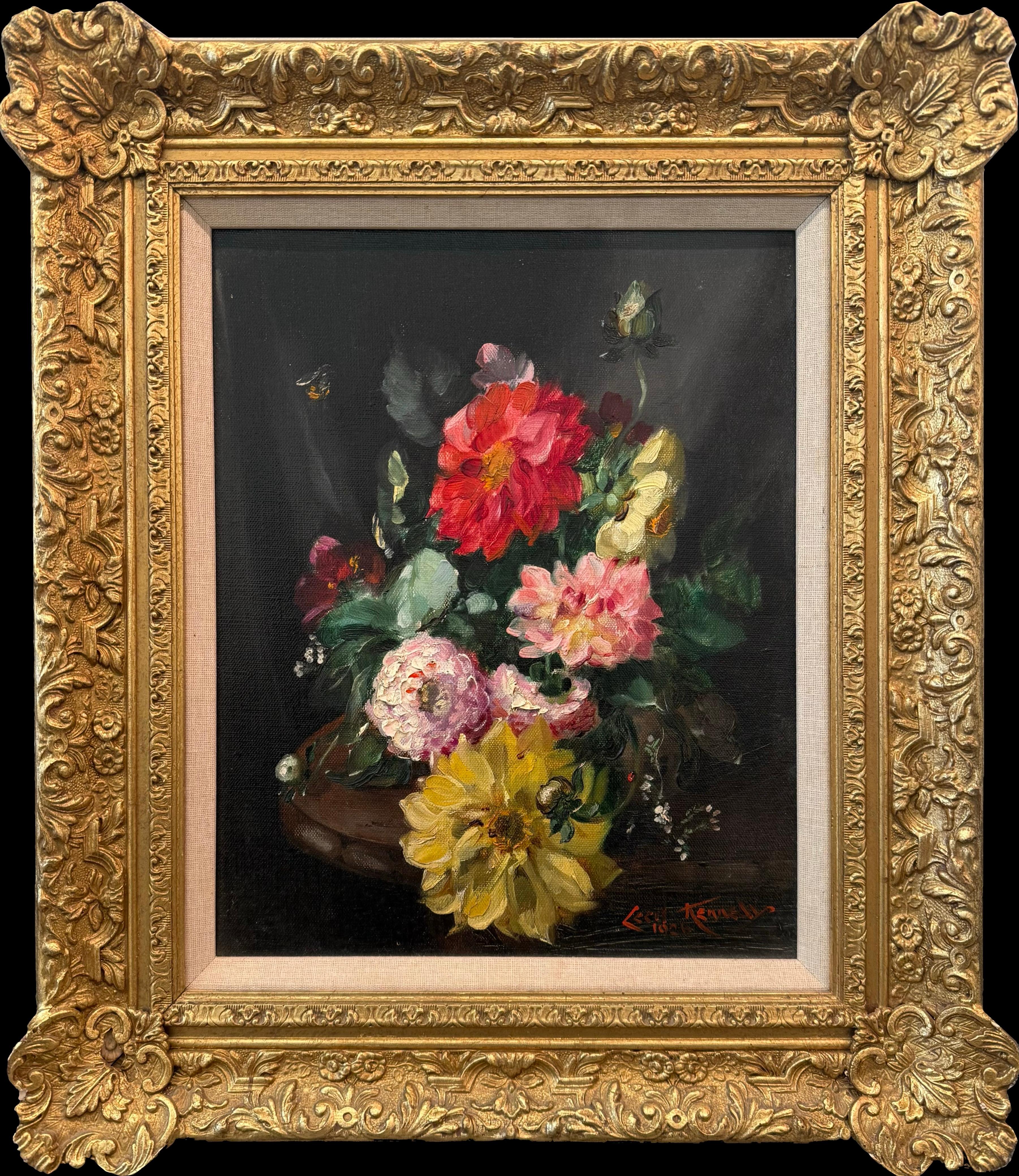 Cecil Kennedy Still-Life Painting - Still Life of Flowers with Insects