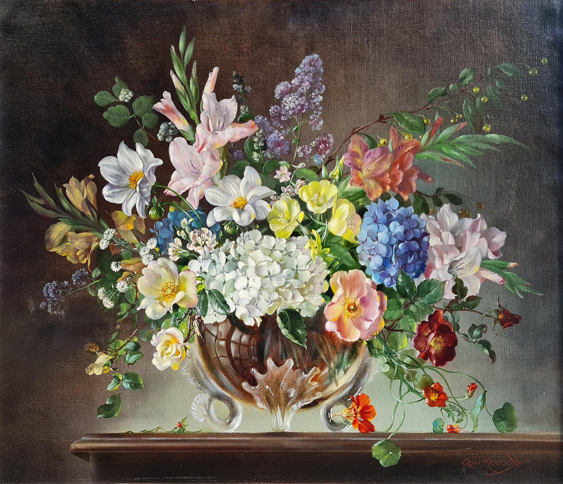 Bouquet of Flowers in a Glass Vase - Painting by Cecil Kennedy