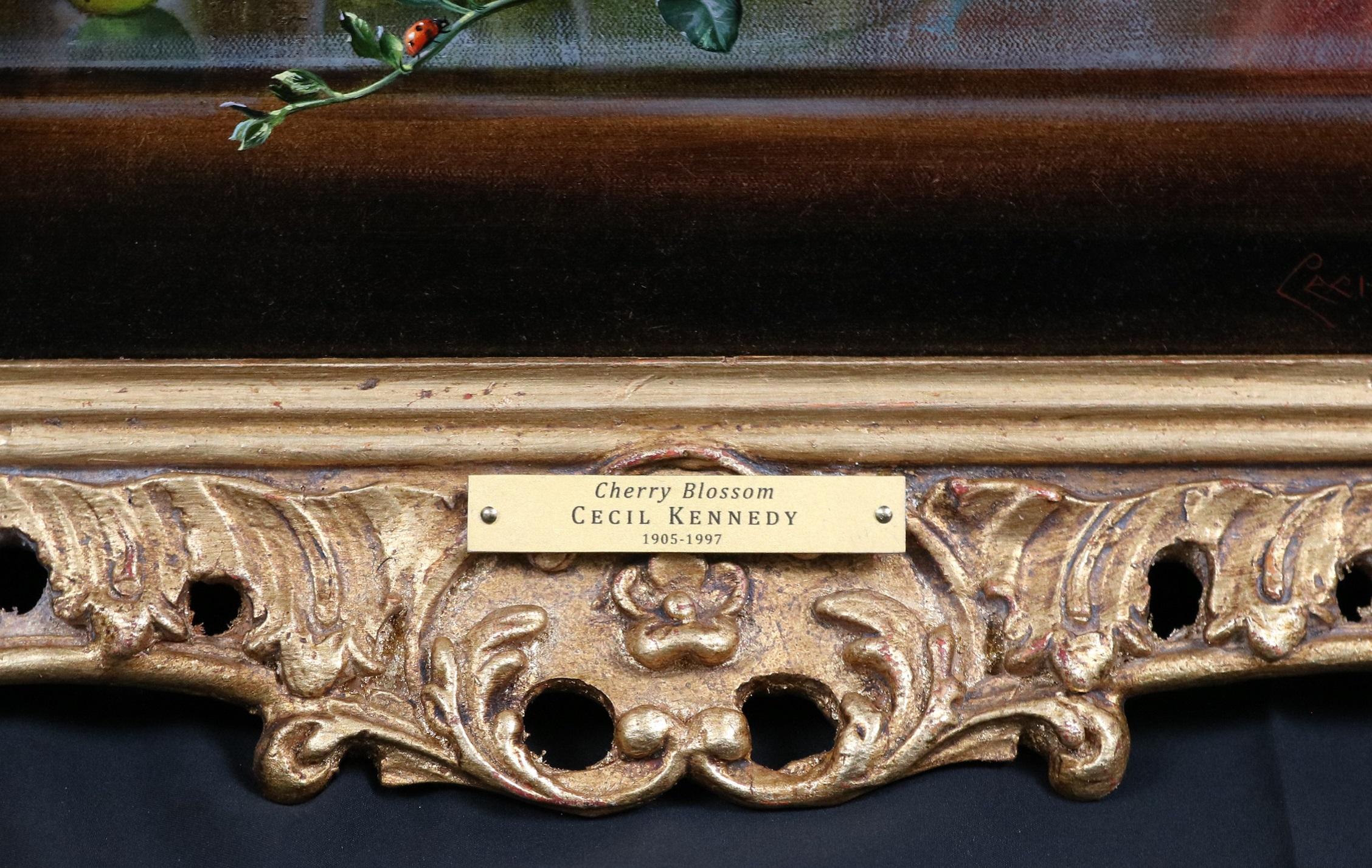 Flor de cerezo - Naturaleza muerta floral inglesa Pintura al óleo con uvas y melocotones 6