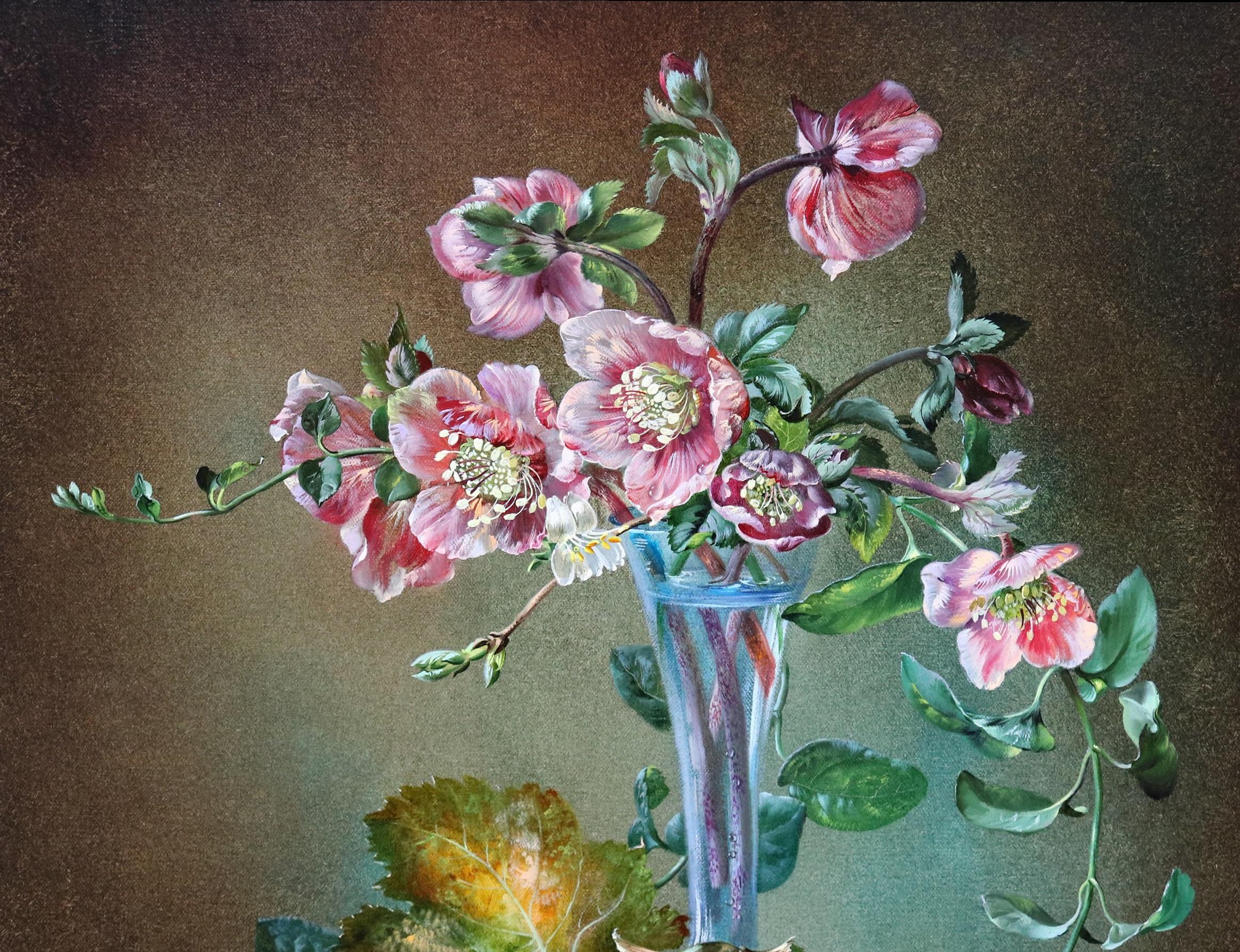 Flor de cerezo - Naturaleza muerta floral inglesa Pintura al óleo con uvas y melocotones - Animal Painting Marrón de Cecil Kennedy