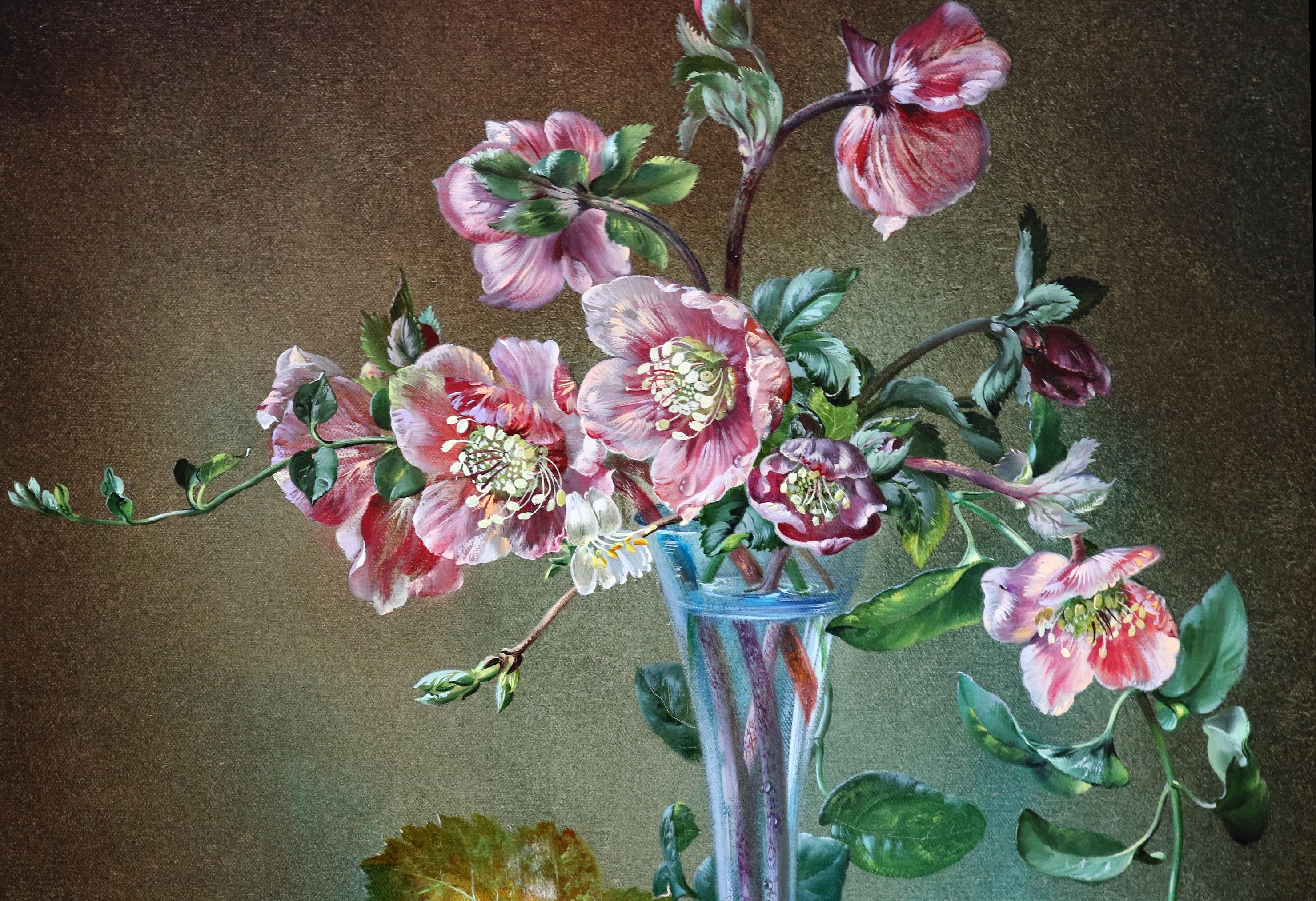 Flor de cerezo - Naturaleza muerta floral inglesa Pintura al óleo con uvas y melocotones 3