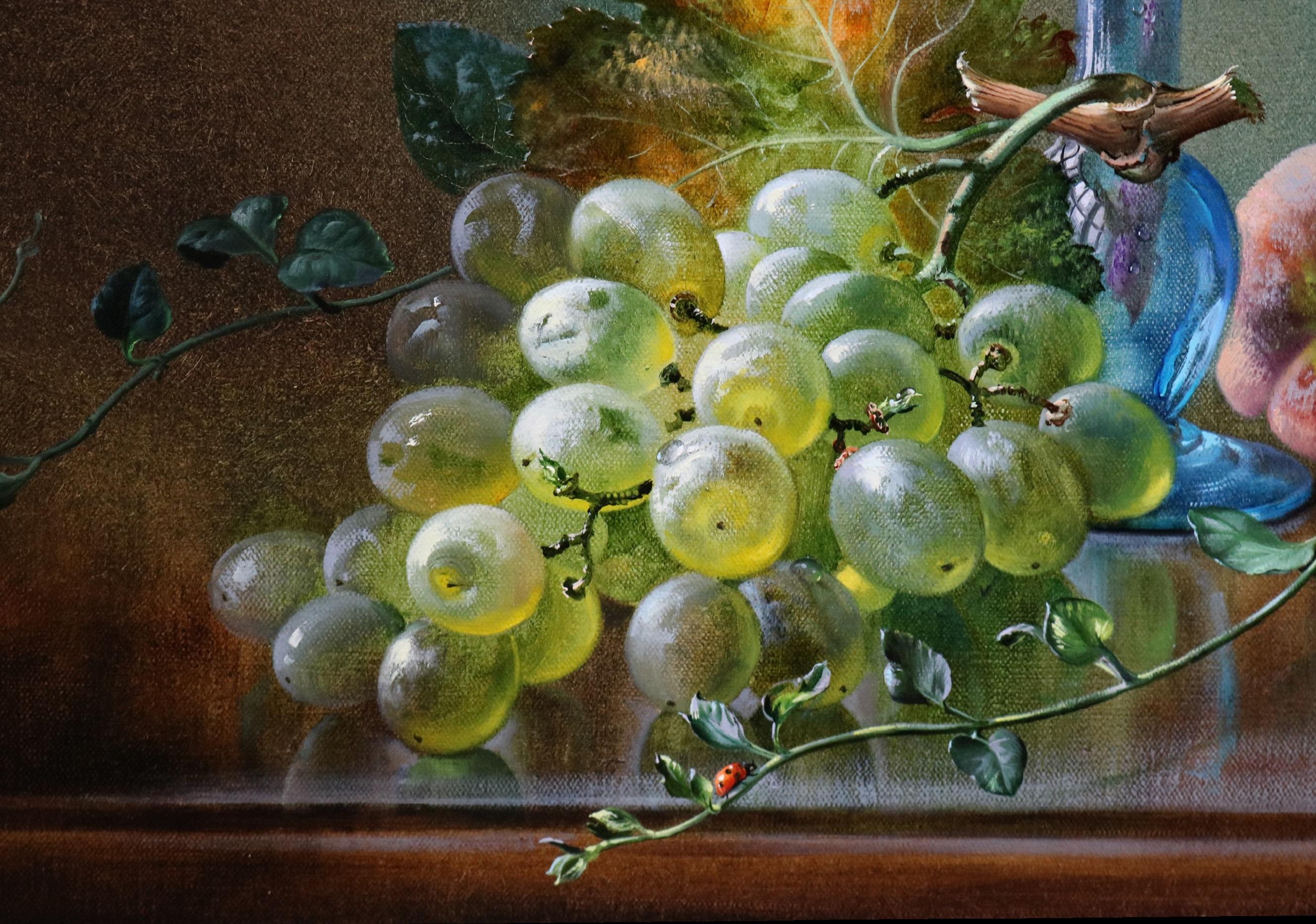 Flor de cerezo - Naturaleza muerta floral inglesa Pintura al óleo con uvas y melocotones 4