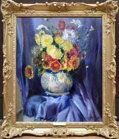 Chrysanthemums - English Post Impressionist Floral Still Life Oil Painting 1929
