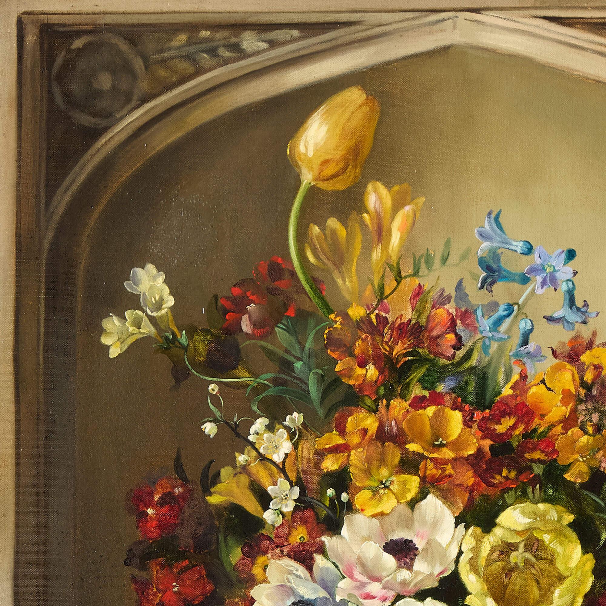 Grande peinture à l'huile de nature morte de bouquets de fleurs britanniques Cecil Kennedy en vente 2