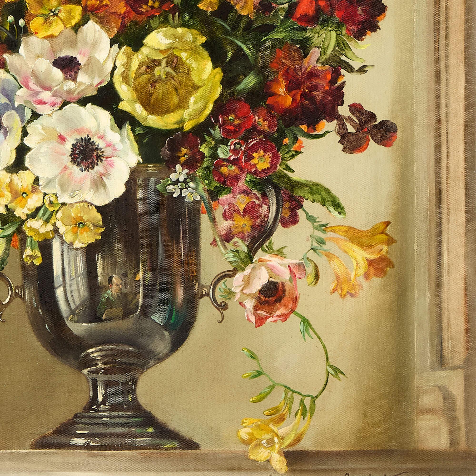 Grande peinture à l'huile de nature morte de bouquets de fleurs britanniques Cecil Kennedy en vente 4
