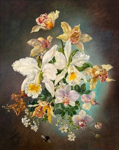 Still Life of Orchids with Bumblebee