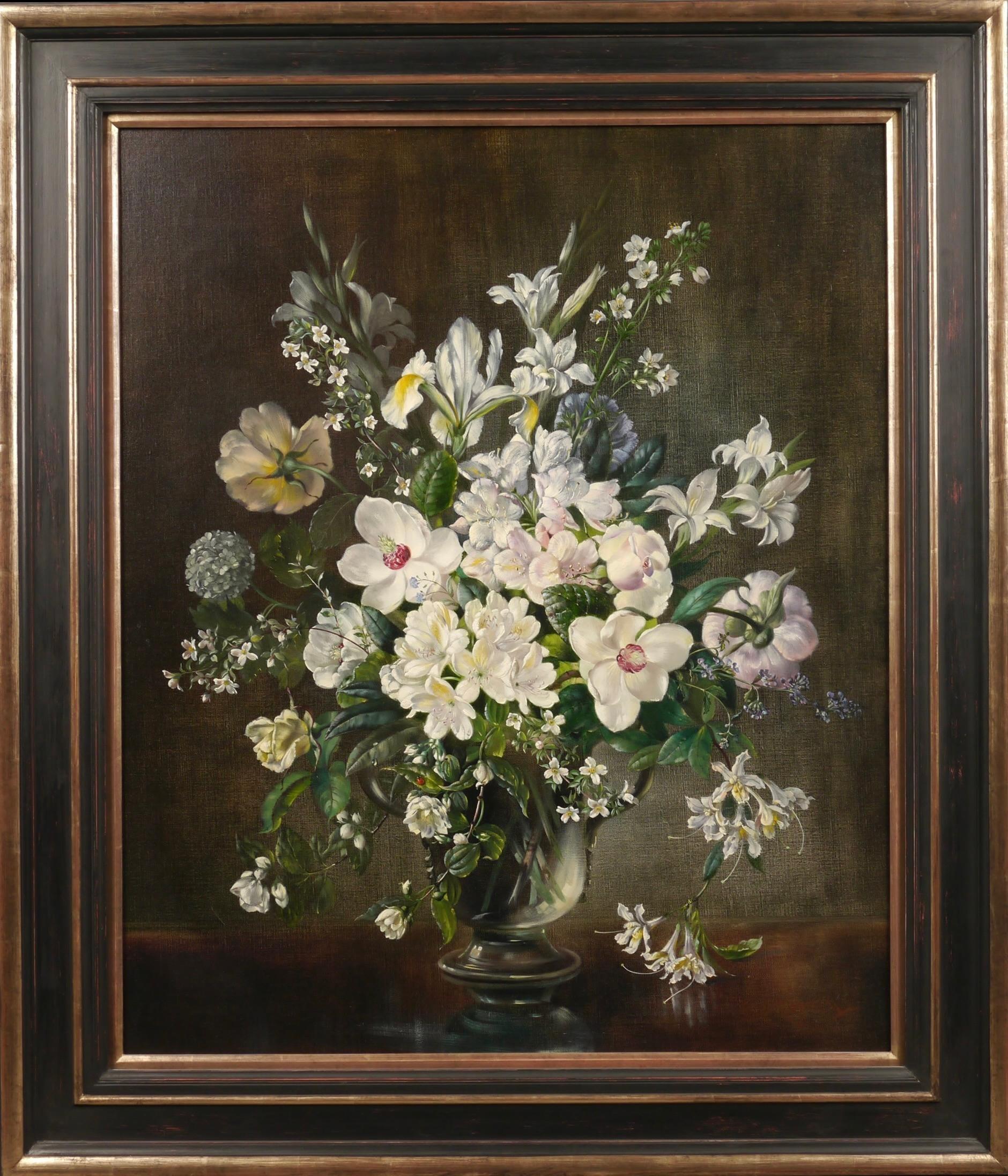 Cecil Kennedy Still-Life Painting - Still Life of White Flowers, Oil on Canvas, Signed, Late 20th Century