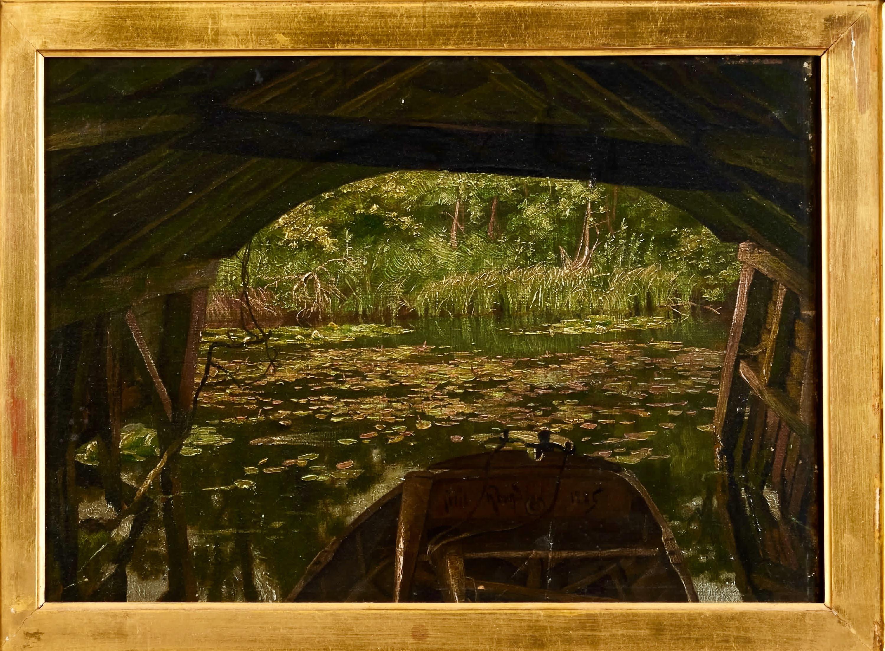 Cecil Round, A Peep through The Boathouse, East Bilney Hall, firmato e datato. - Painting di Cecil Mendelssohn Round