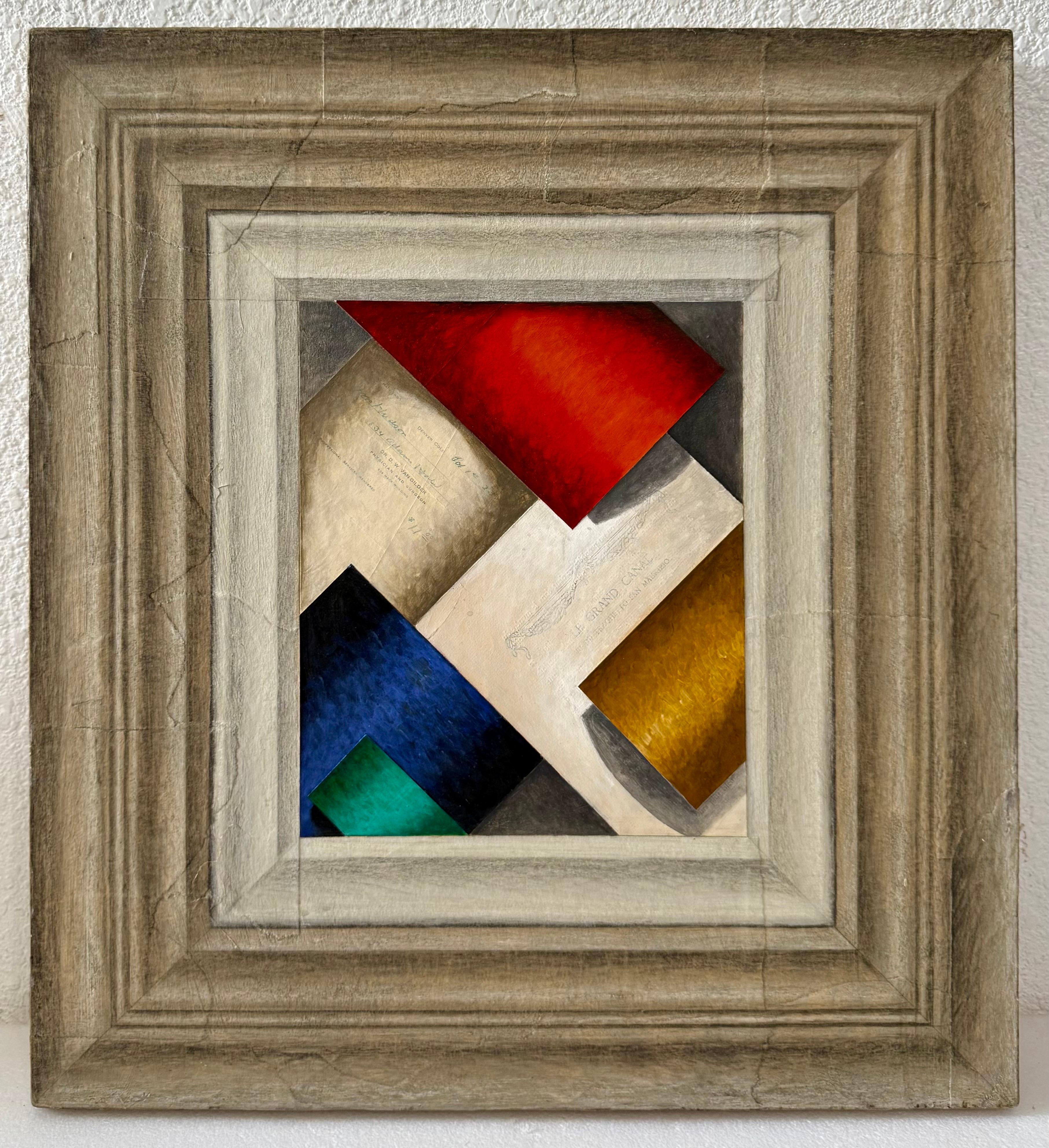 Mixed Media Abstract Trompe L
oeil Collage Oil Painting Cecil Touchon Texas Art