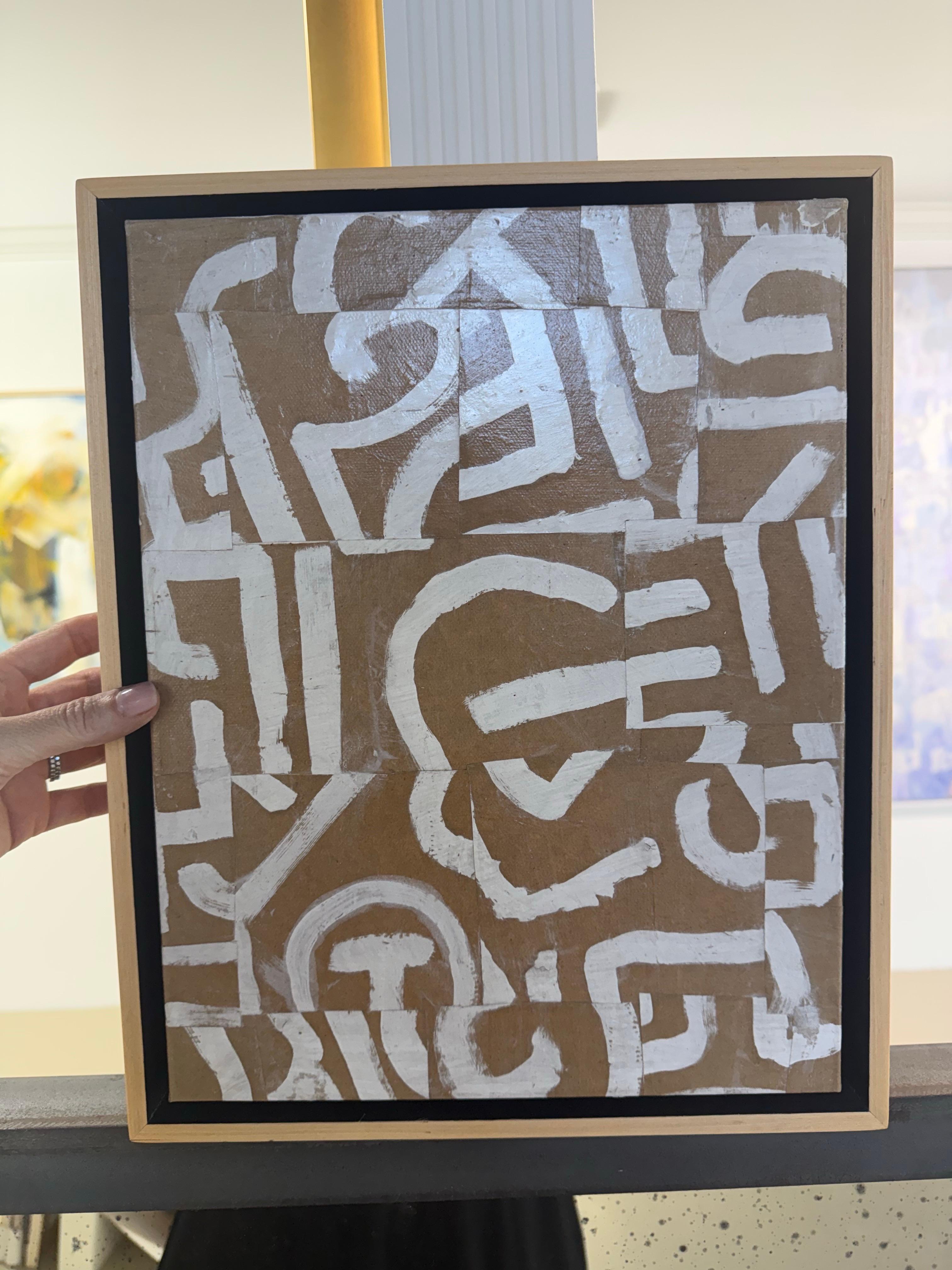 Original Collage on Canvas Titled: PDP 1058 ct19 12 x 15 - Gray Abstract Painting by Cecil Touchon