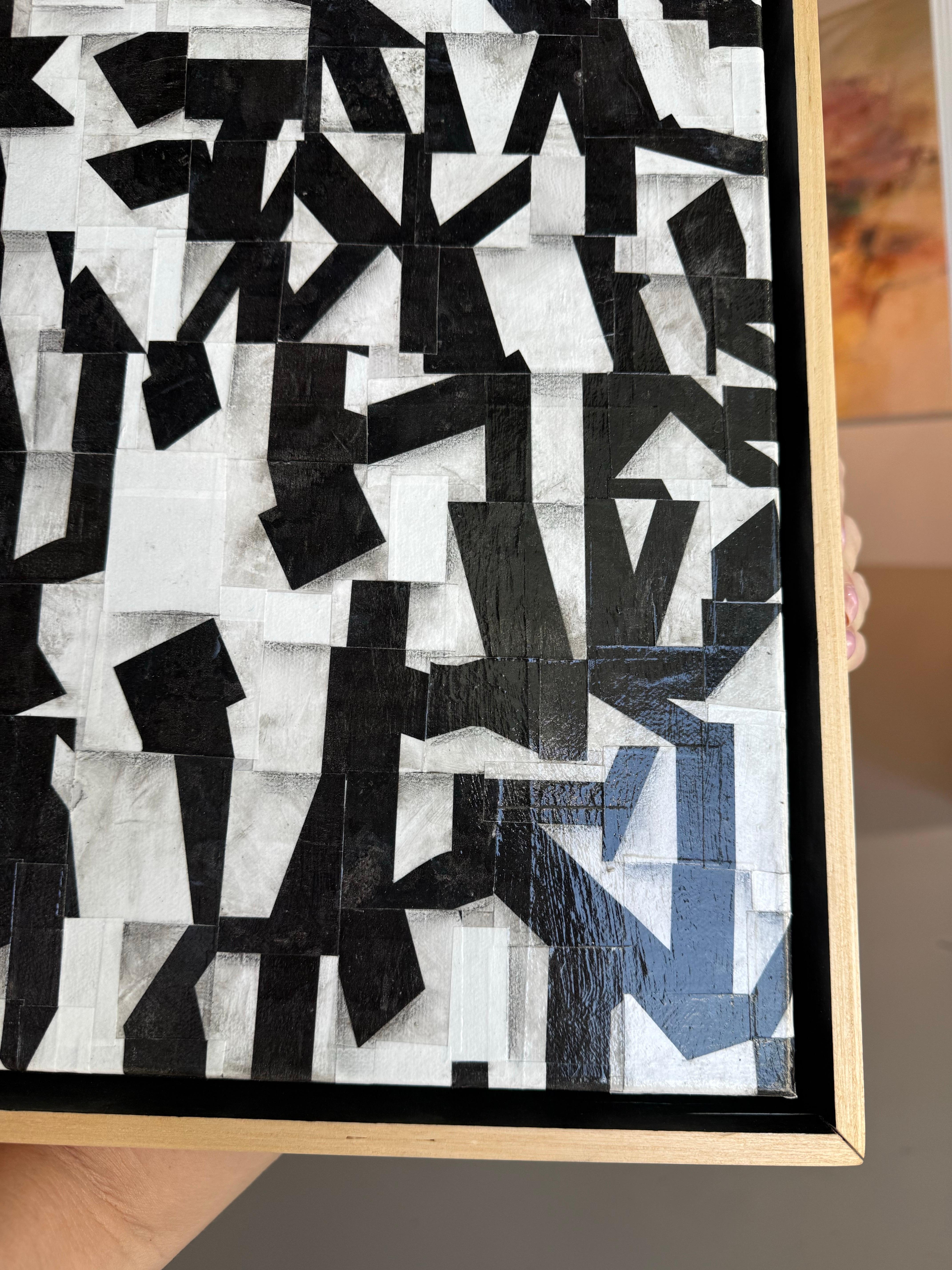Original Collage on Canvas Titled: PDP 1071ct19 - Black Abstract Painting by Cecil Touchon