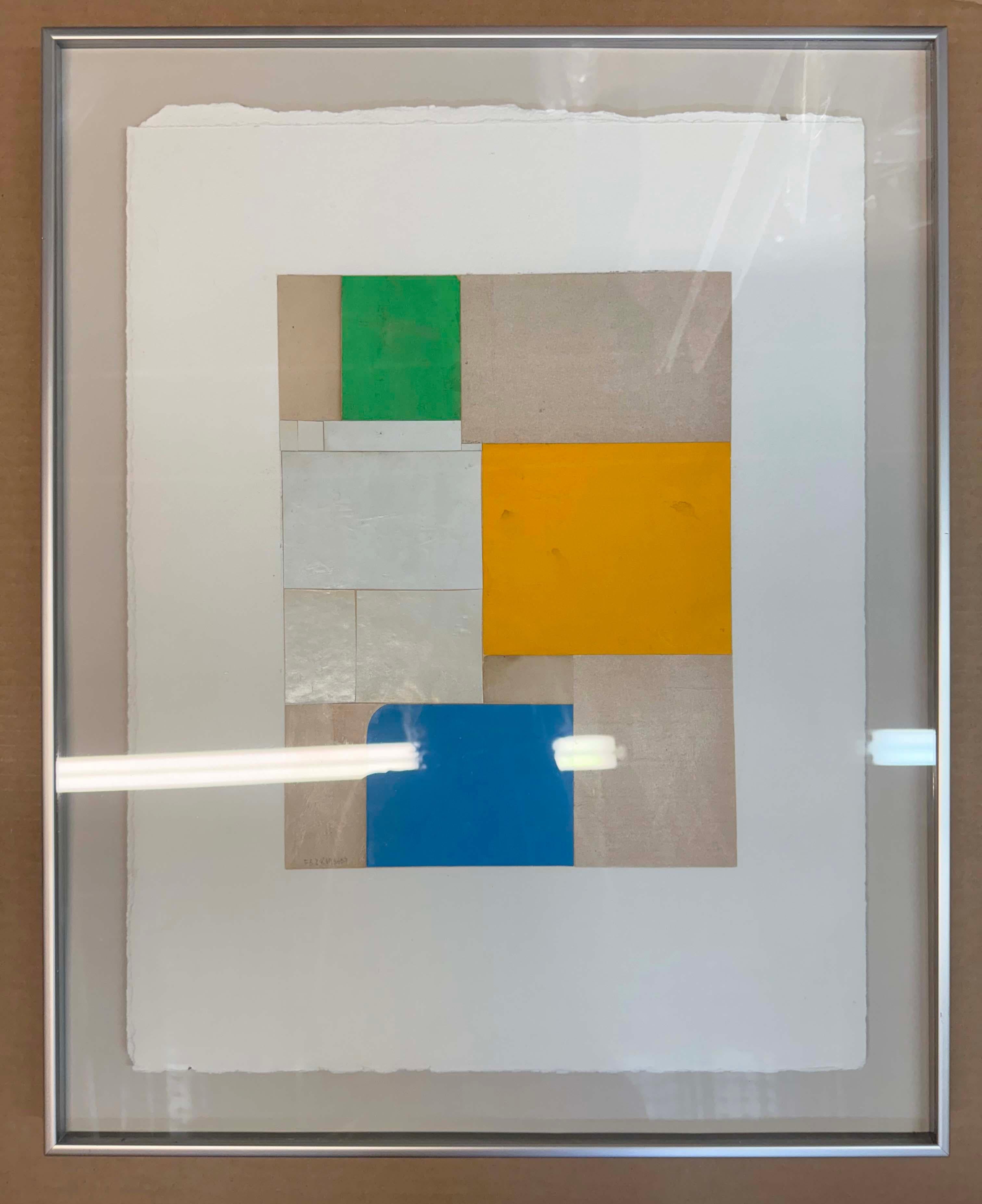 Original Collage on Paper (Framed) Titled: Fs 2819 ct09 - Abstract Geometric Painting by Cecil Touchon