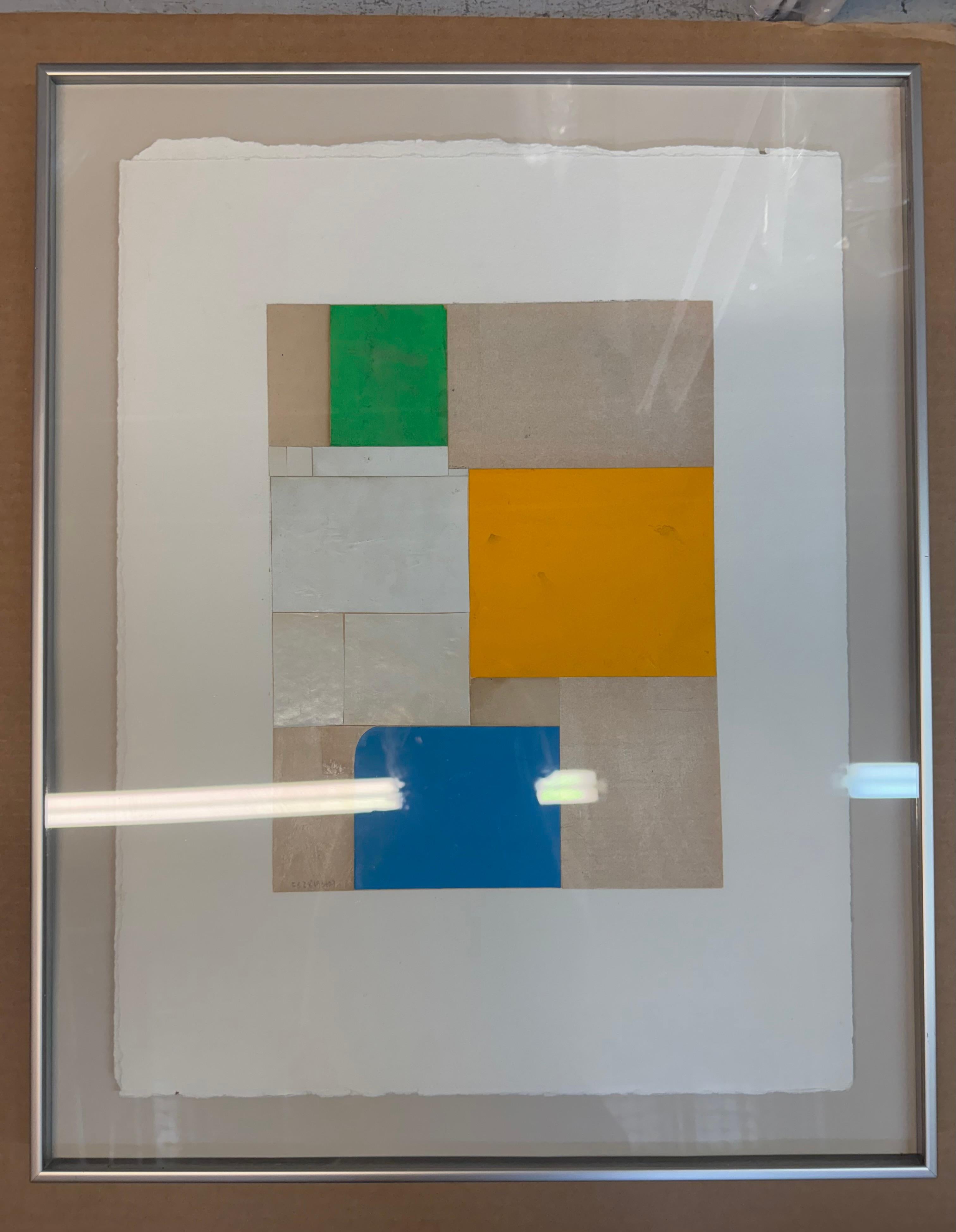 Original Collage on Paper (Framed) Titled: Fs 2819 ct09 - Gray Abstract Painting by Cecil Touchon