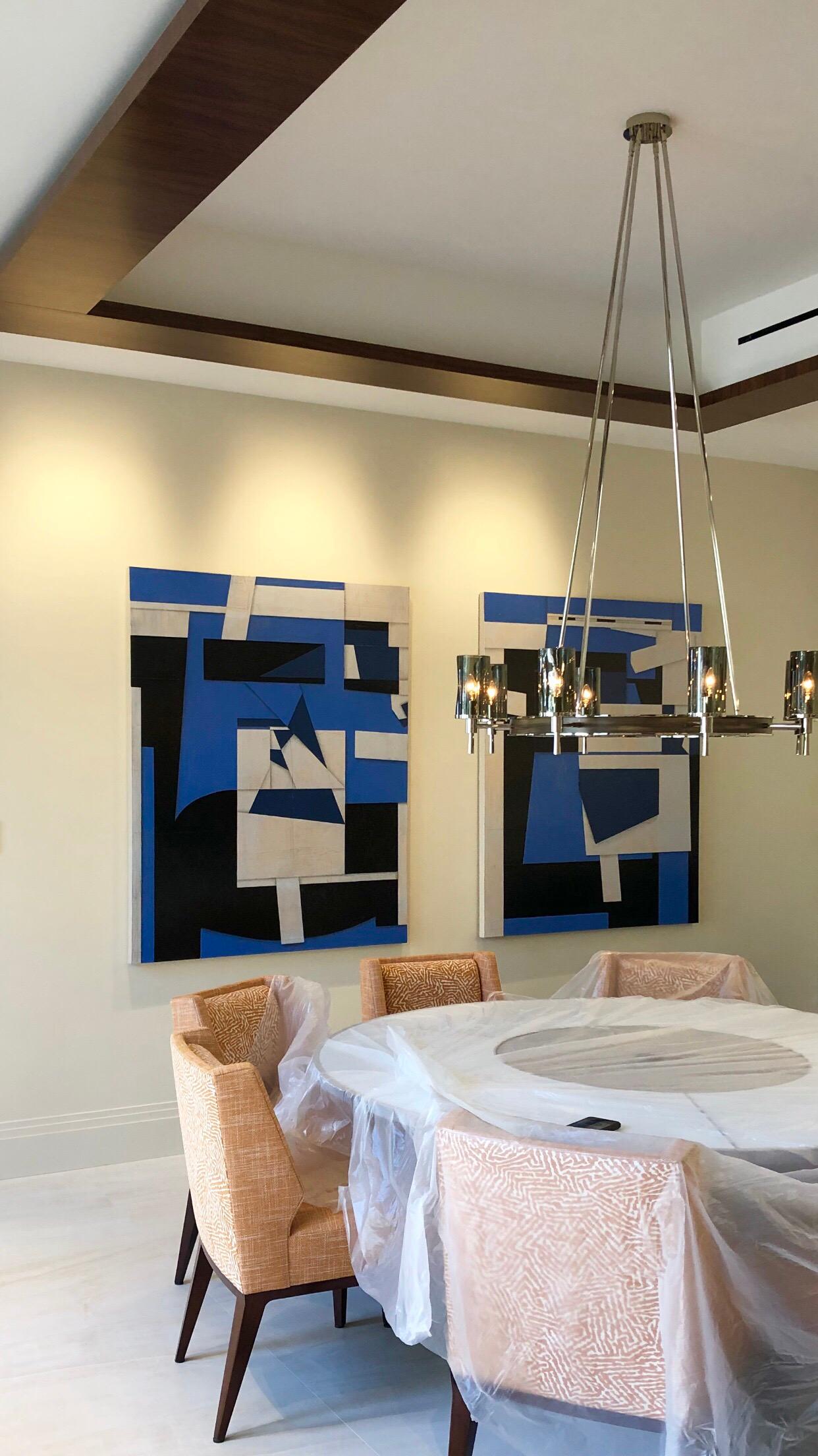 Original Diptych Paintings on Canvas  - Blue Abstract Painting by Cecil Touchon