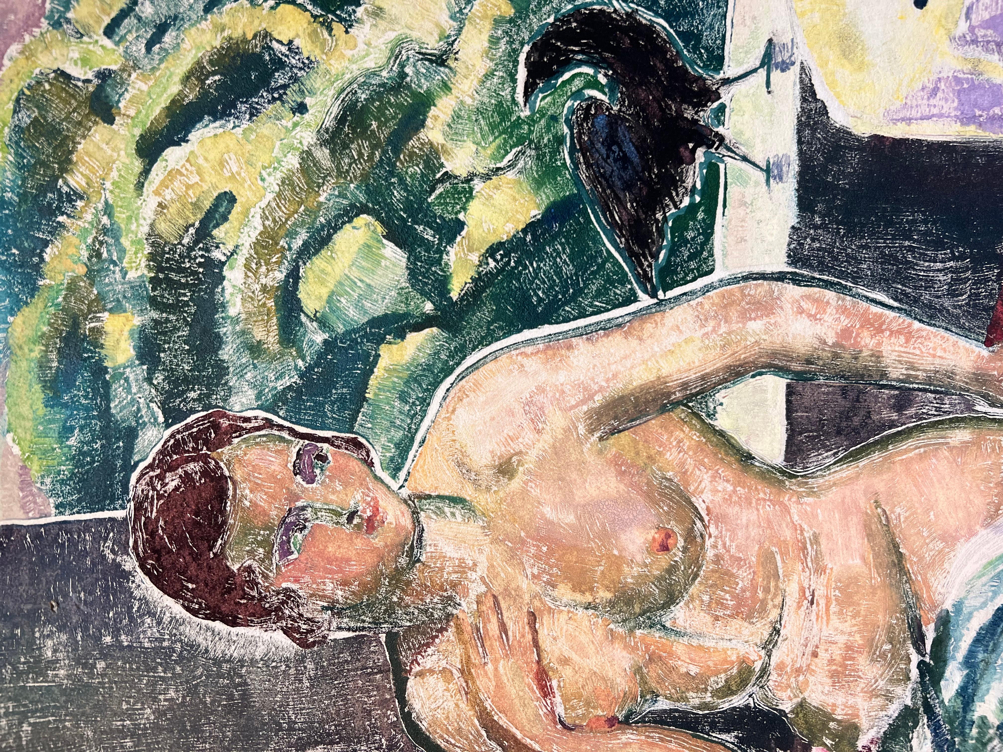 RARO Antico CUBISMO modernista americano del 1930 Nudo femminile alla finestra con corvo nero in vendita 1