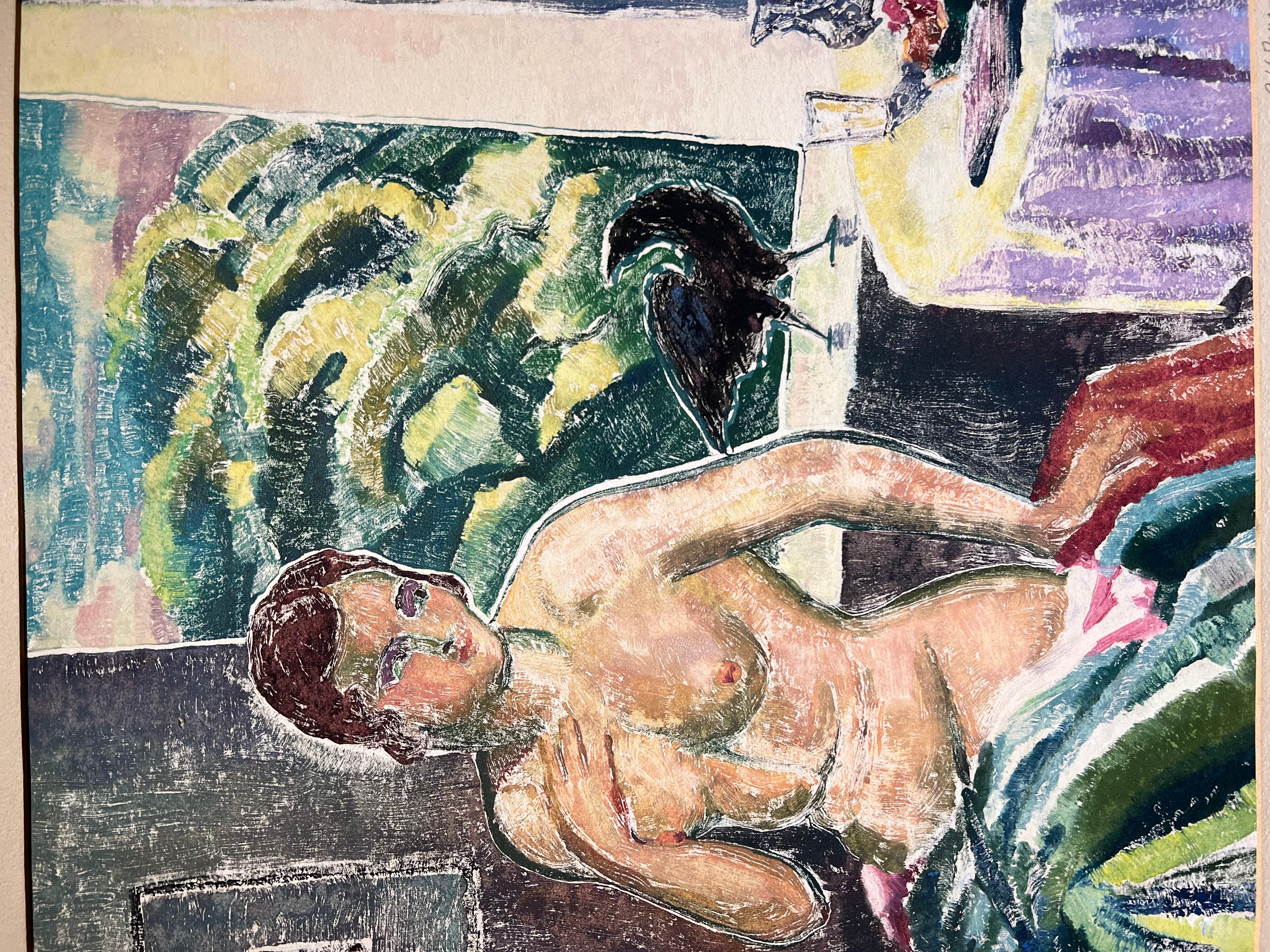 RARO Antico CUBISMO modernista americano del 1930 Nudo femminile alla finestra con corvo nero in vendita 3