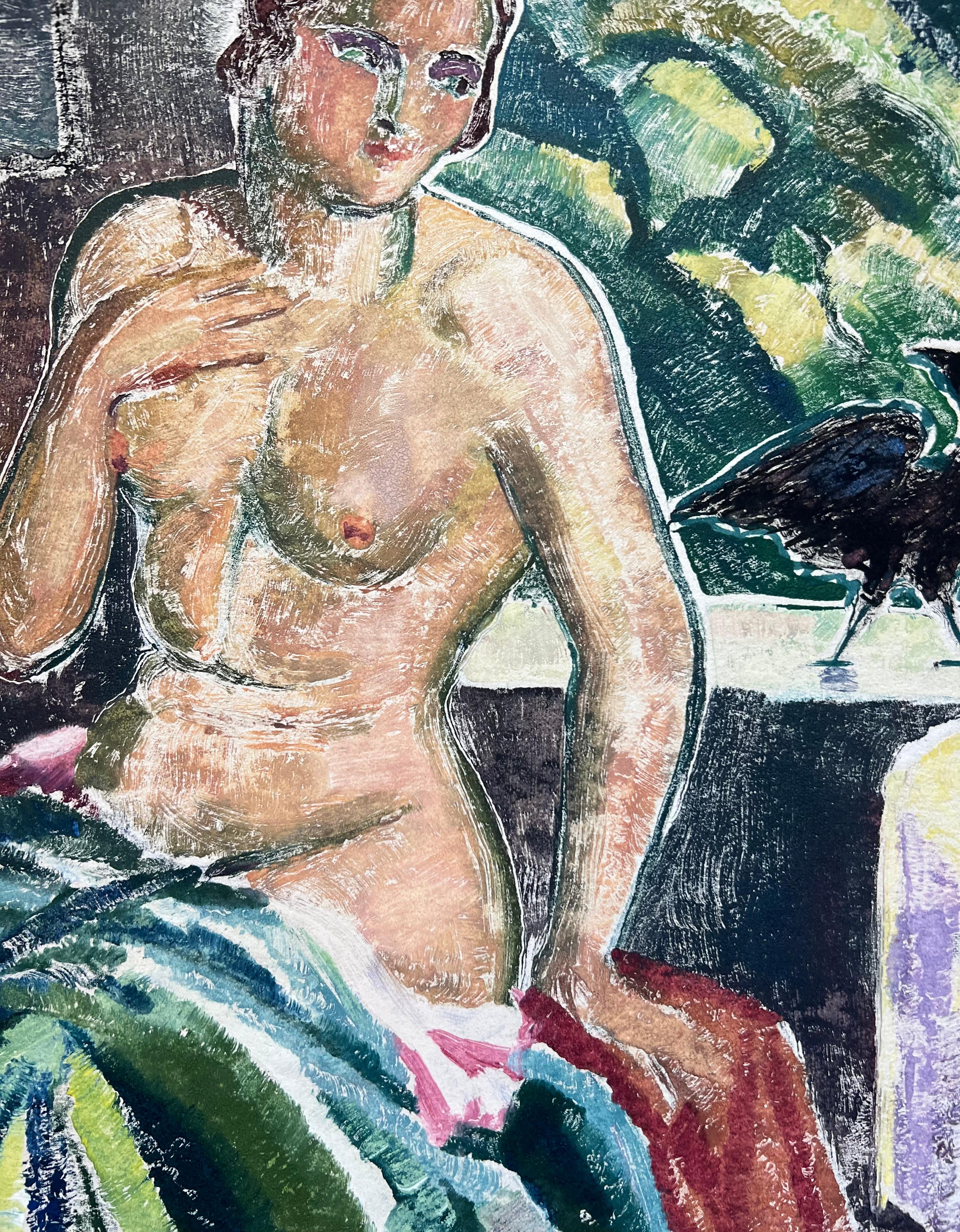 RARO Antico CUBISMO modernista americano del 1930 Nudo femminile alla finestra con corvo nero in vendita 4