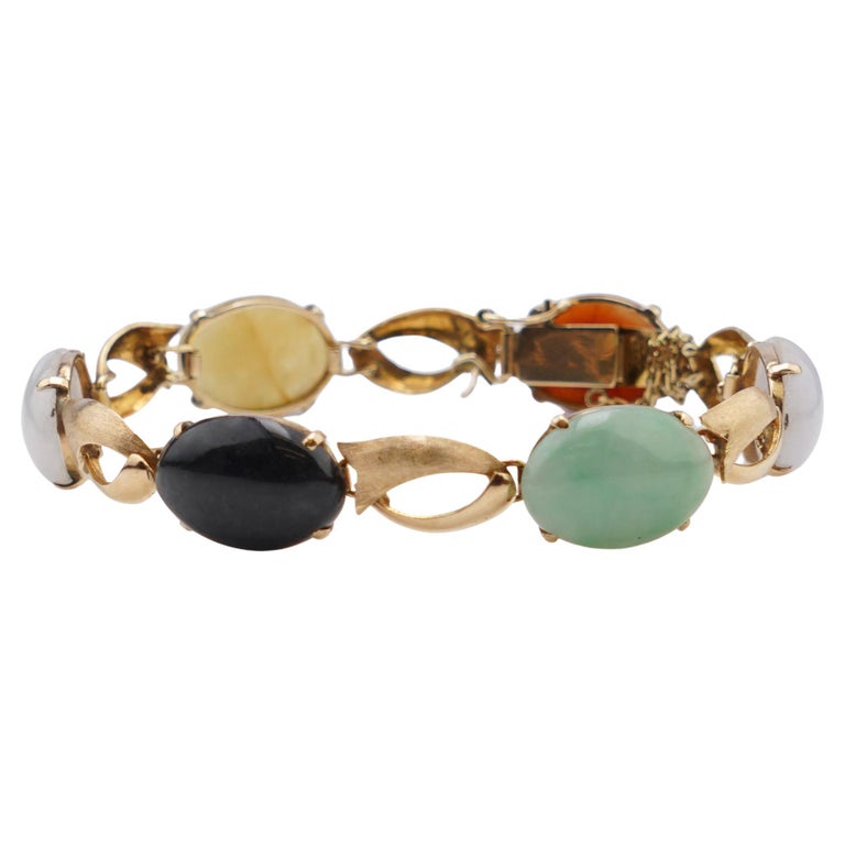 Cecil Vintage 14kt Yellow Gold Link Bracelet Set with Multi-Colored ...
